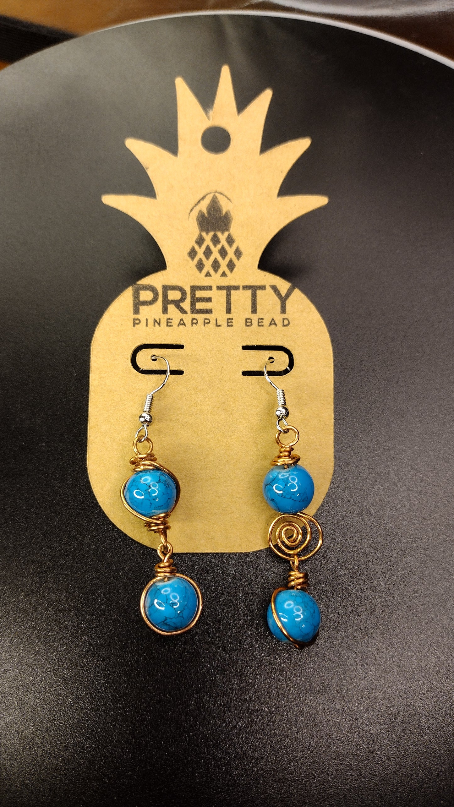 Copper & Teal Twisted Sister Earrings Pretty Pineapple Bead Pretty Pineapple Bead