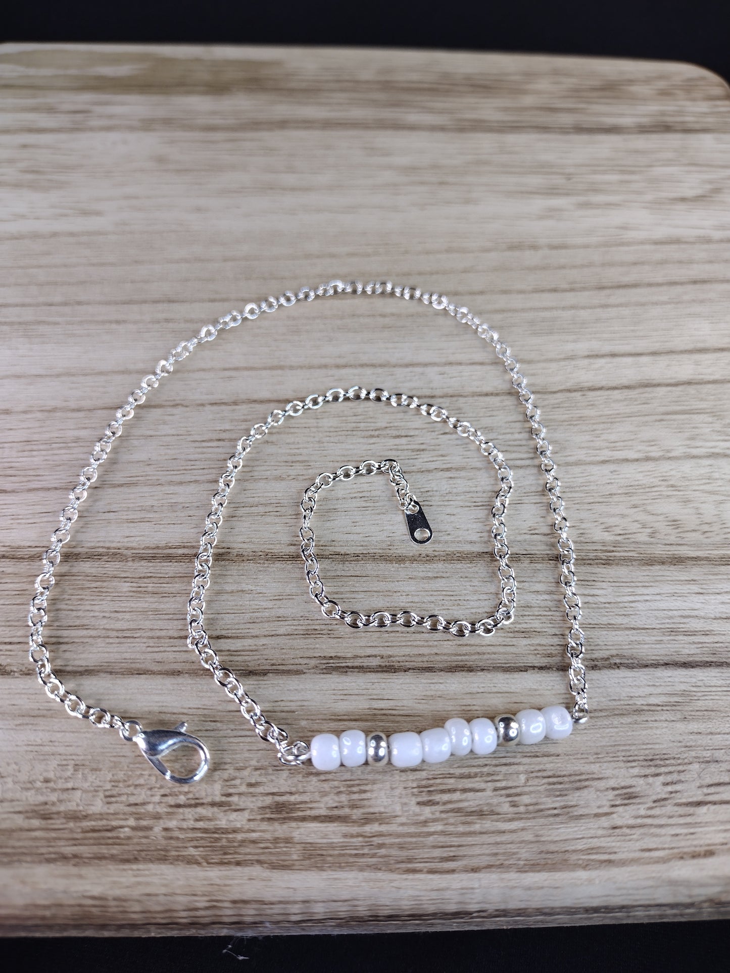 White Seed Bead Bar Necklace Pretty Pineapple Bead Pretty Pineapple Bead