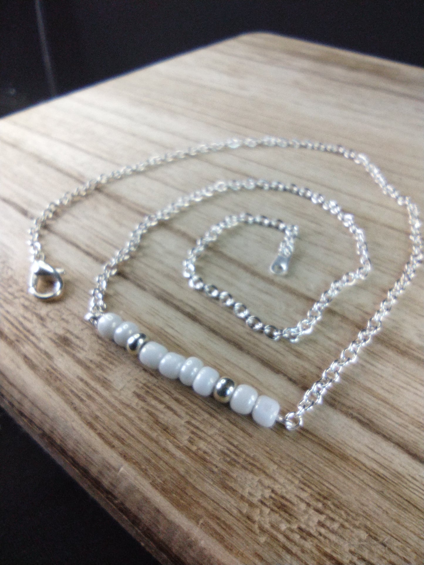 White Seed Bead Bar Necklace Pretty Pineapple Bead Pretty Pineapple Bead
