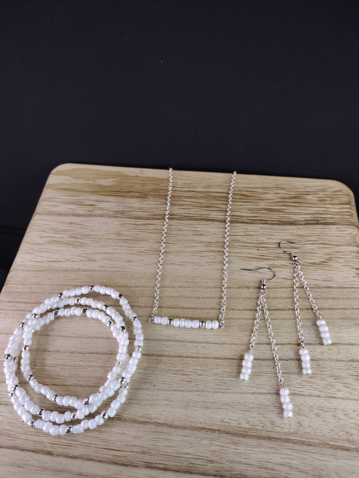 White Seed Bead & Chain Drop Earrings Pretty Pineapple Bead Pretty Pineapple Bead