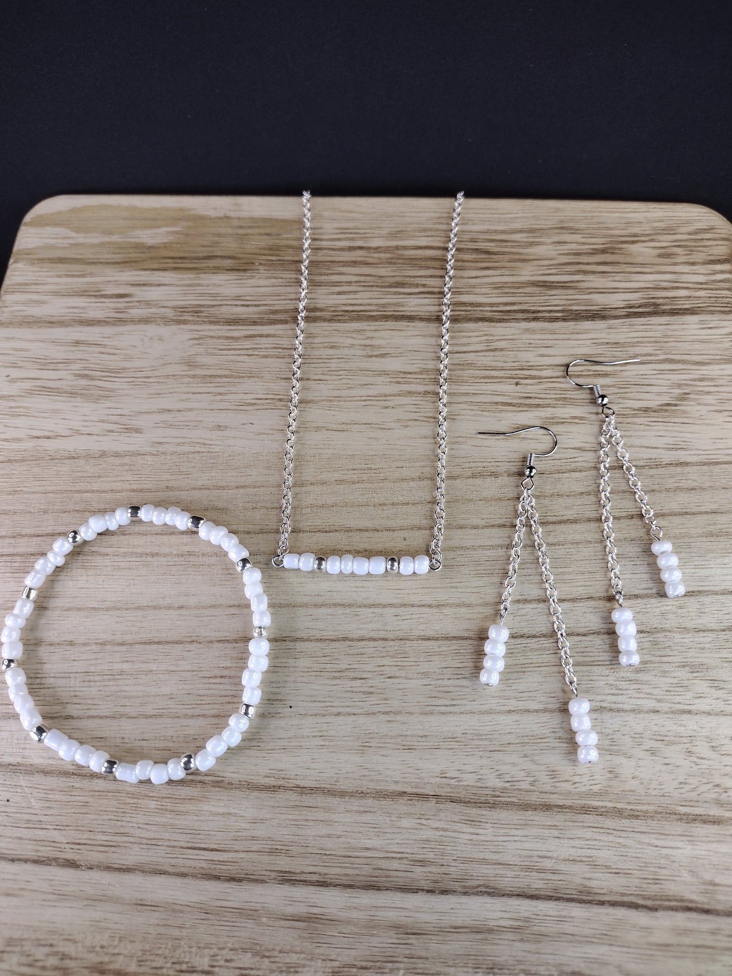 White Seed Bead Bar Necklace Pretty Pineapple Bead Pretty Pineapple Bead