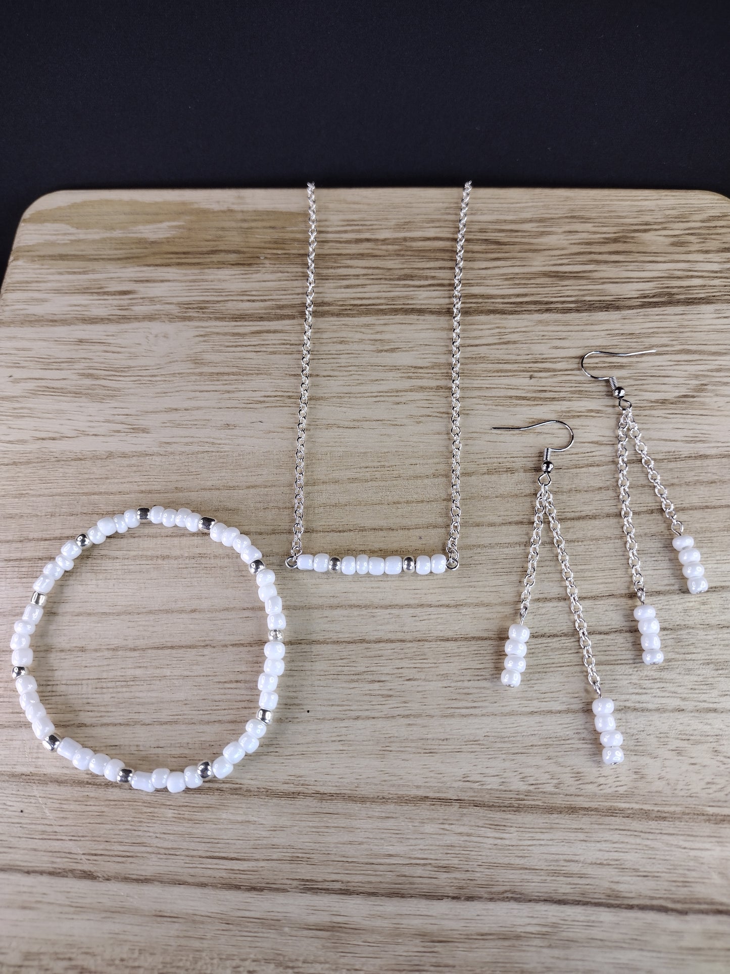 White Seed Bead & Chain Drop Earrings Pretty Pineapple Bead Pretty Pineapple Bead