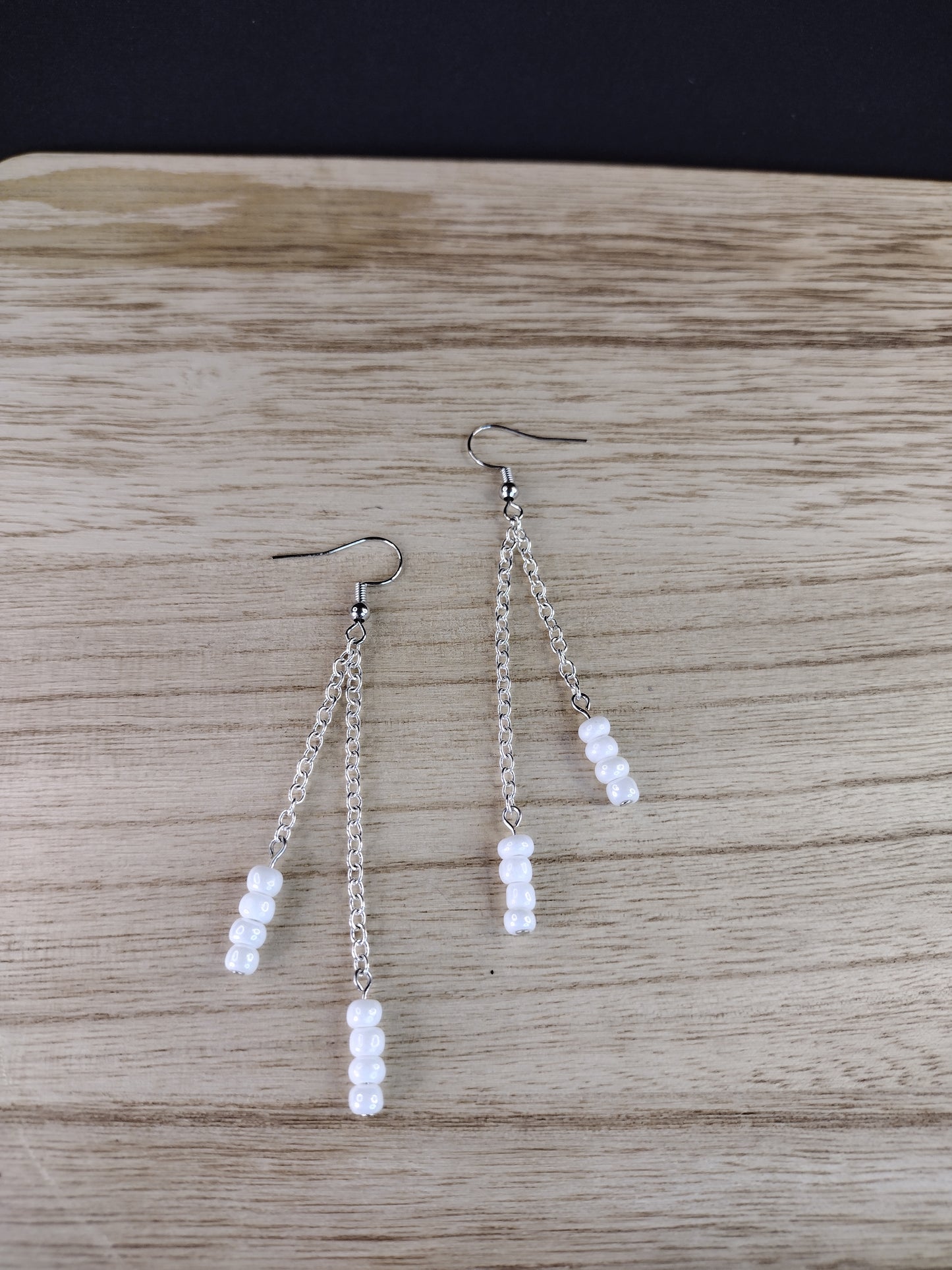 White Seed Bead & Chain Drop Earrings Pretty Pineapple Bead Pretty Pineapple Bead