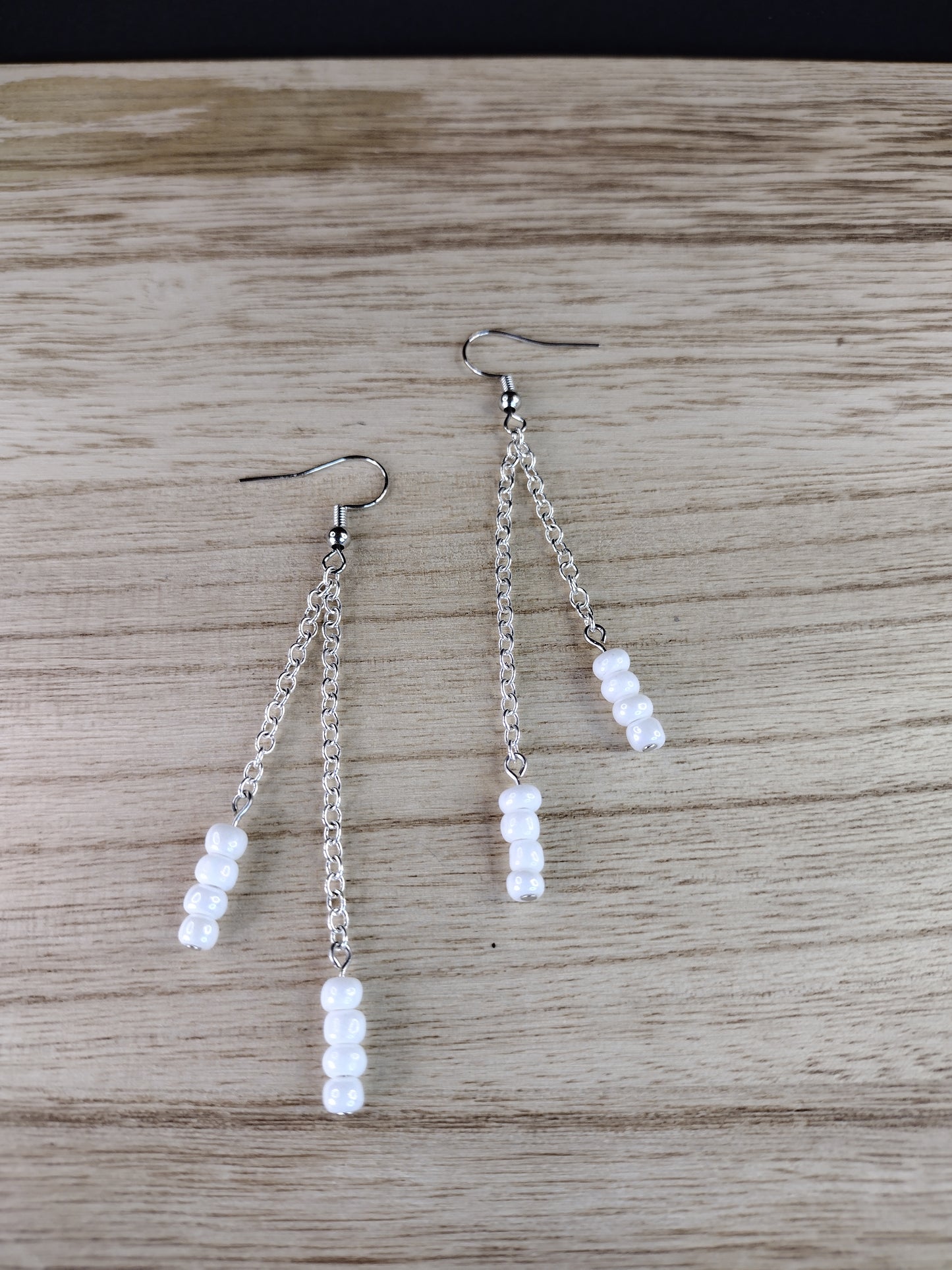 White Seed Bead & Chain Drop Earrings Pretty Pineapple Bead Pretty Pineapple Bead