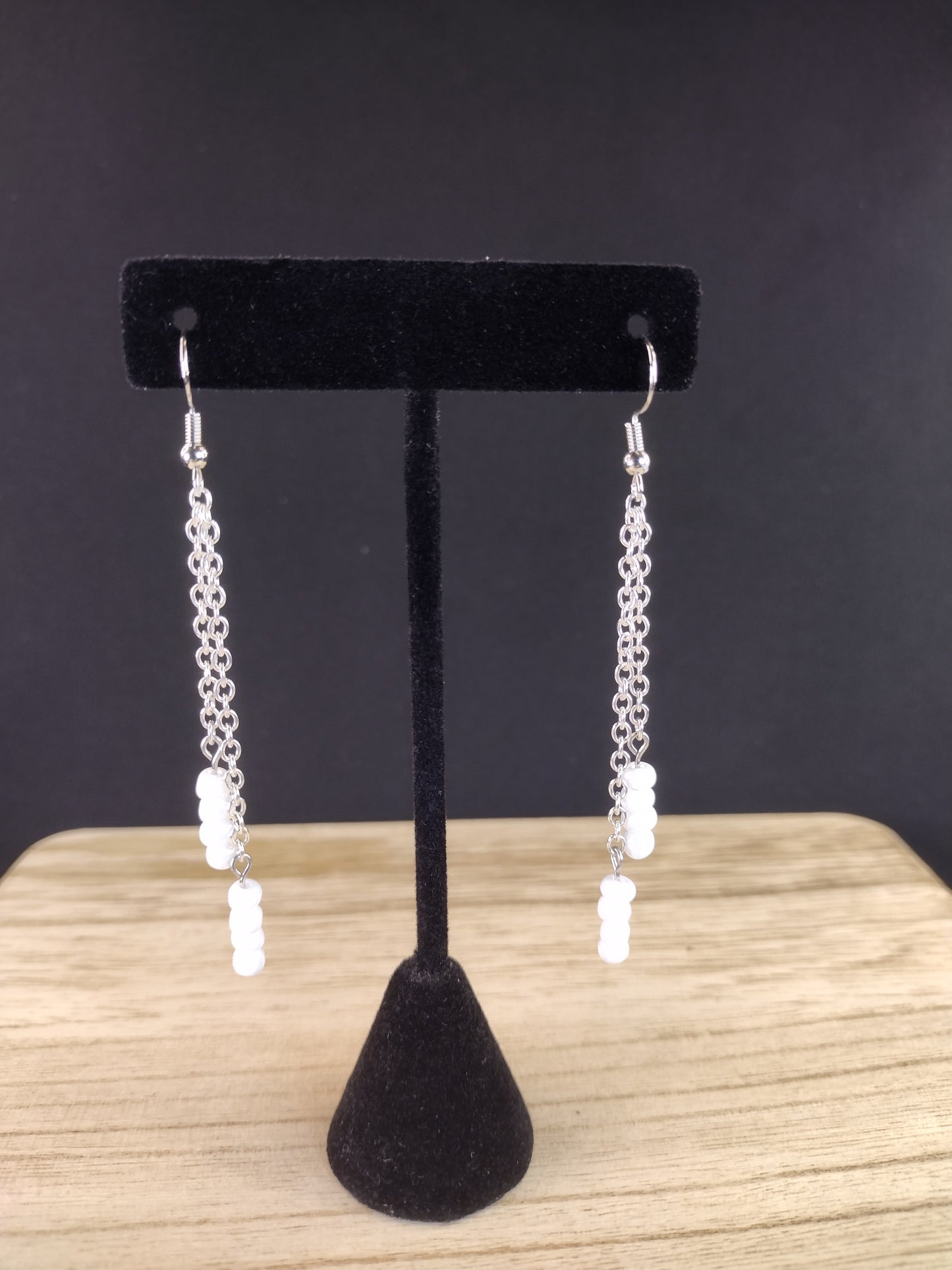 White Seed Bead & Chain Drop Earrings Pretty Pineapple Bead Pretty Pineapple Bead