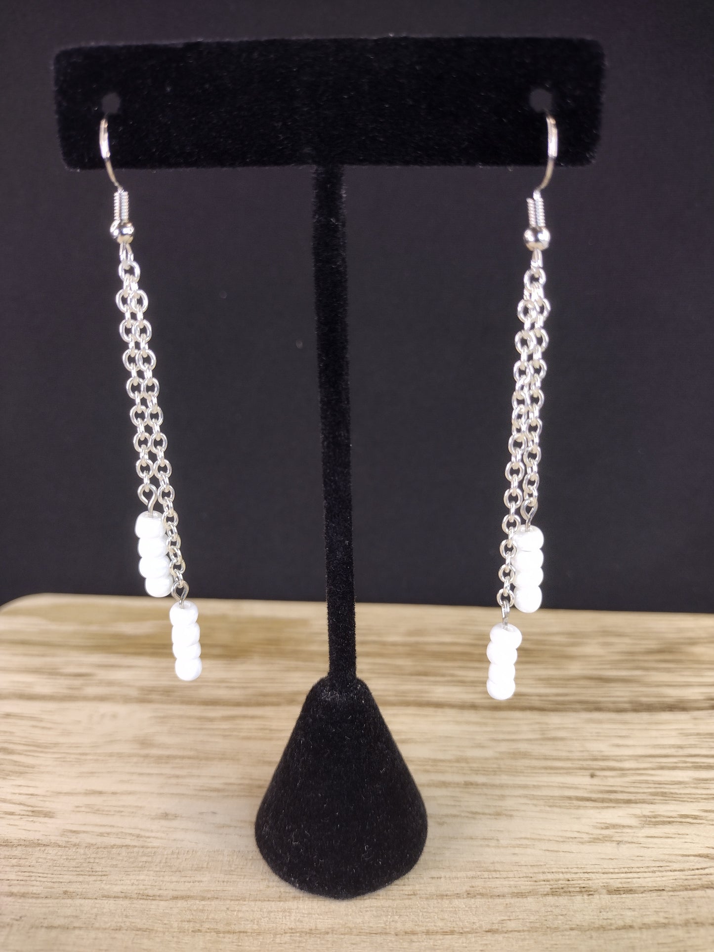 White Seed Bead & Chain Drop Earrings Pretty Pineapple Bead Pretty Pineapple Bead
