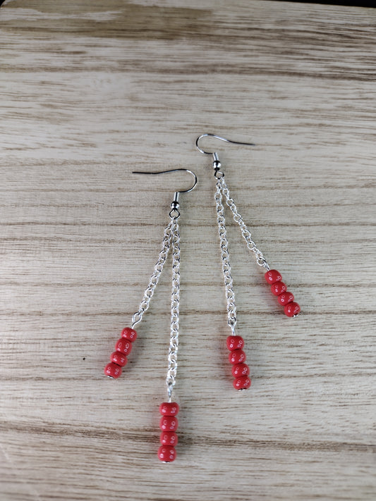 Red Seed Bead & Chain Drop Earrings Pretty Pineapple Bead Pretty Pineapple Bead