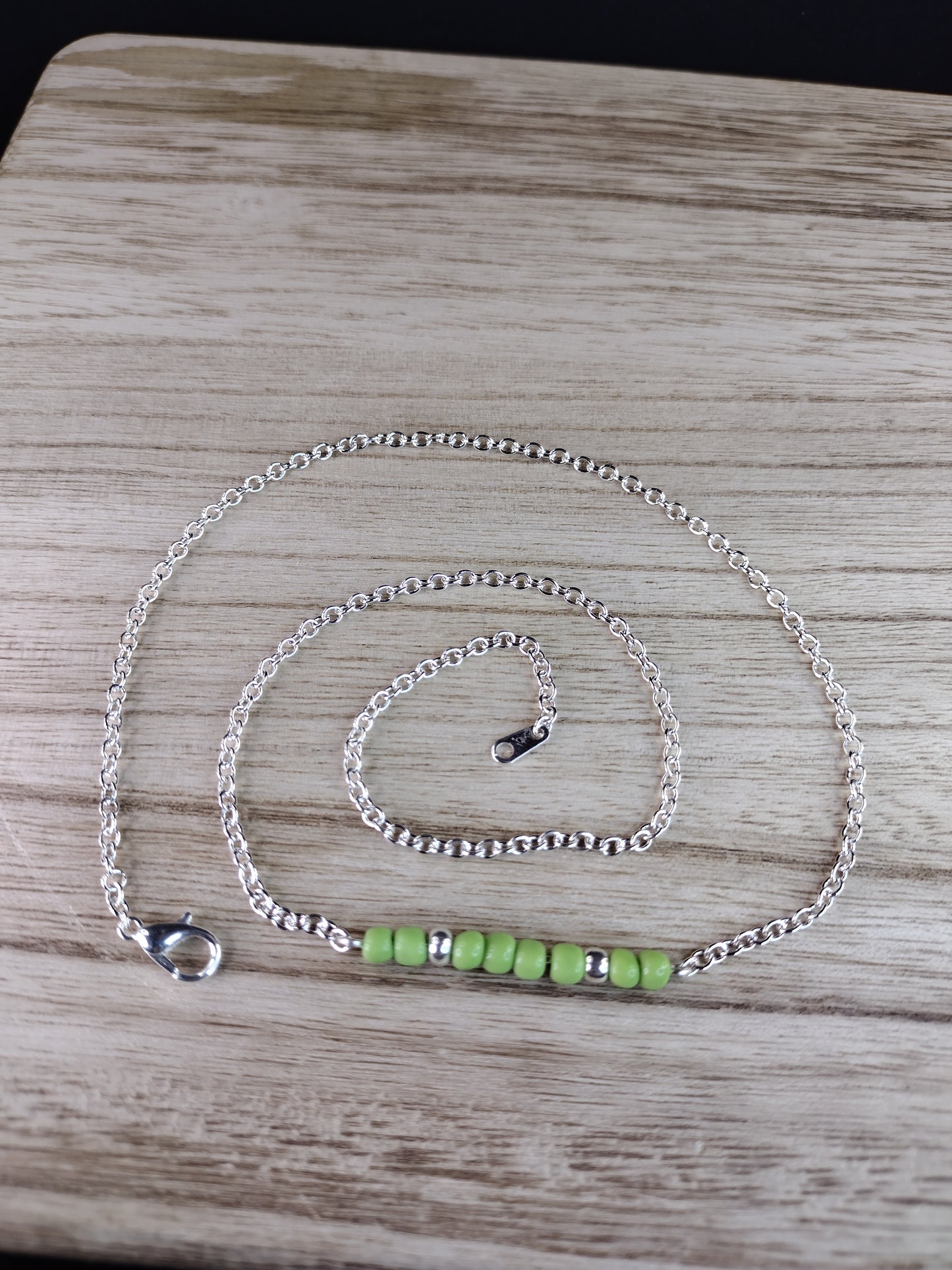 Olive Green Seed Bead Bar Necklace Pretty Pineapple Bead Pretty Pineapple Bead
