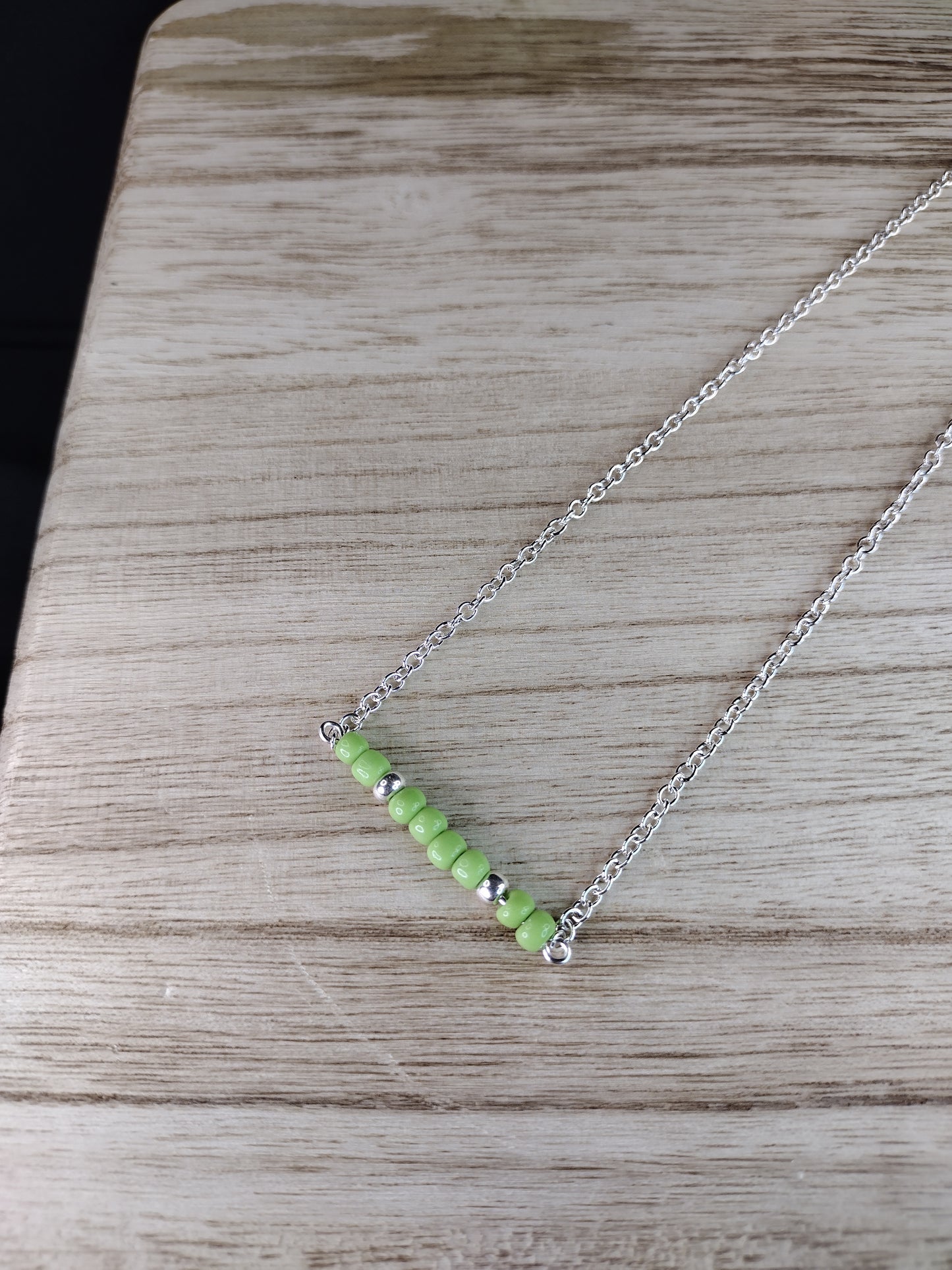Olive Green Seed Bead Bar Necklace Pretty Pineapple Bead Pretty Pineapple Bead