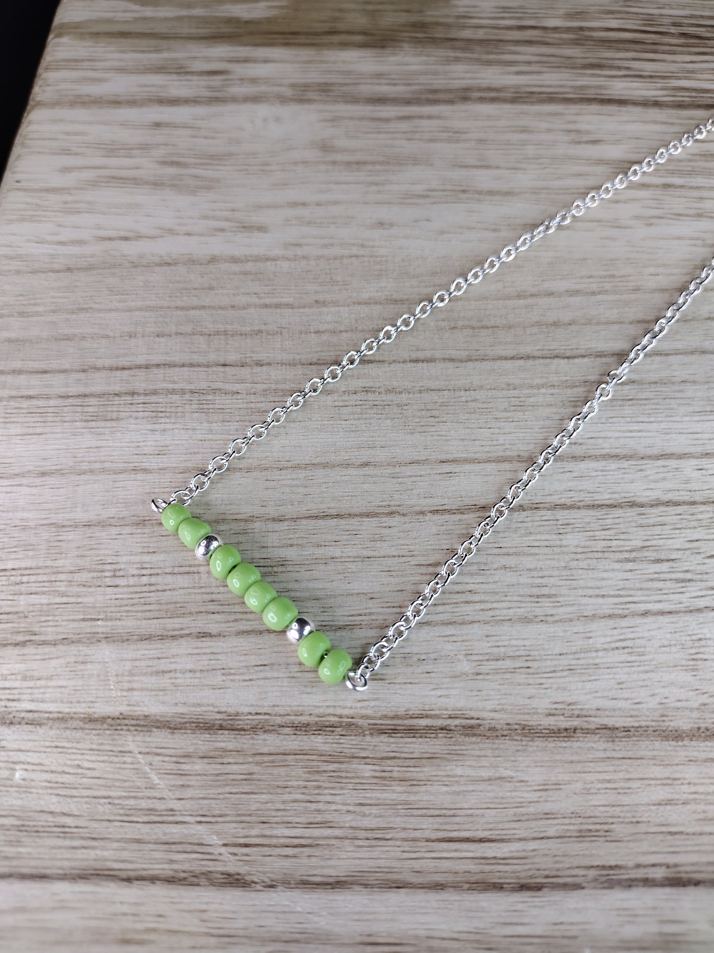 Olive Green Seed Bead Bar Necklace Pretty Pineapple Bead Pretty Pineapple Bead