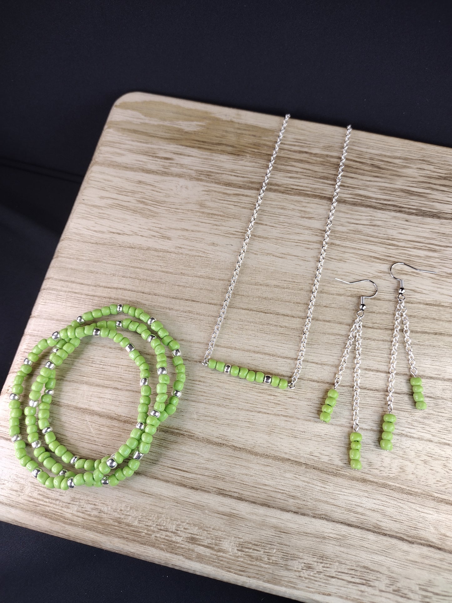 Olive Green Seed Bead Bar Necklace Pretty Pineapple Bead Pretty Pineapple Bead