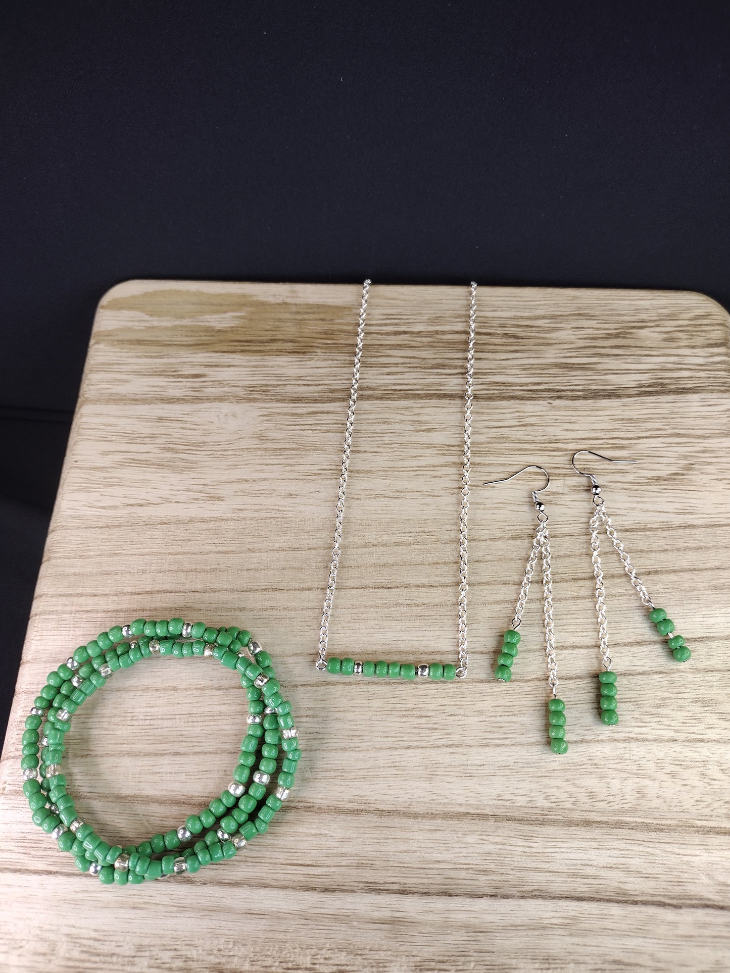 Green Seed Bead & Chain Drop Earrings Pretty Pineapple Bead Pretty Pineapple Bead
