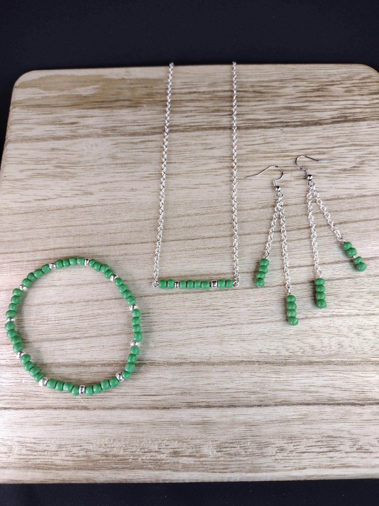 Green Seed Bead & Chain Drop Earrings Pretty Pineapple Bead Pretty Pineapple Bead
