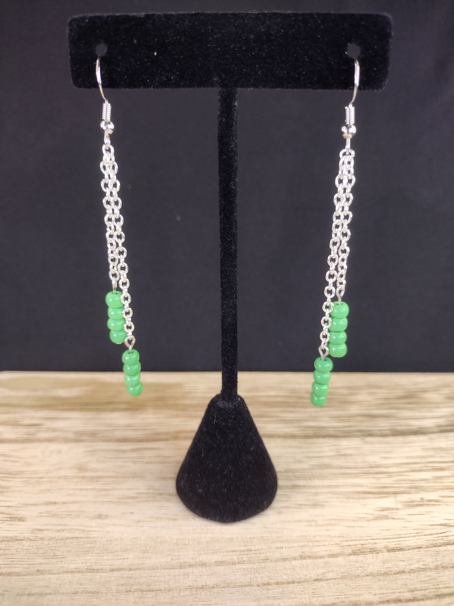 Green Seed Bead & Chain Drop Earrings Pretty Pineapple Bead Pretty Pineapple Bead