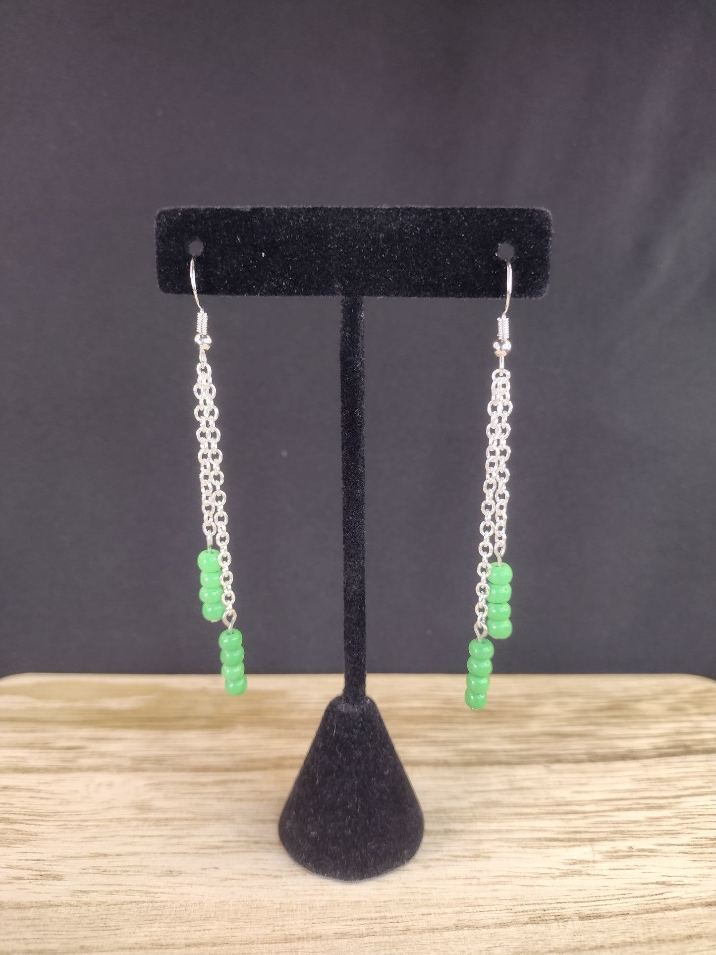 Green Seed Bead & Chain Drop Earrings Pretty Pineapple Bead Pretty Pineapple Bead