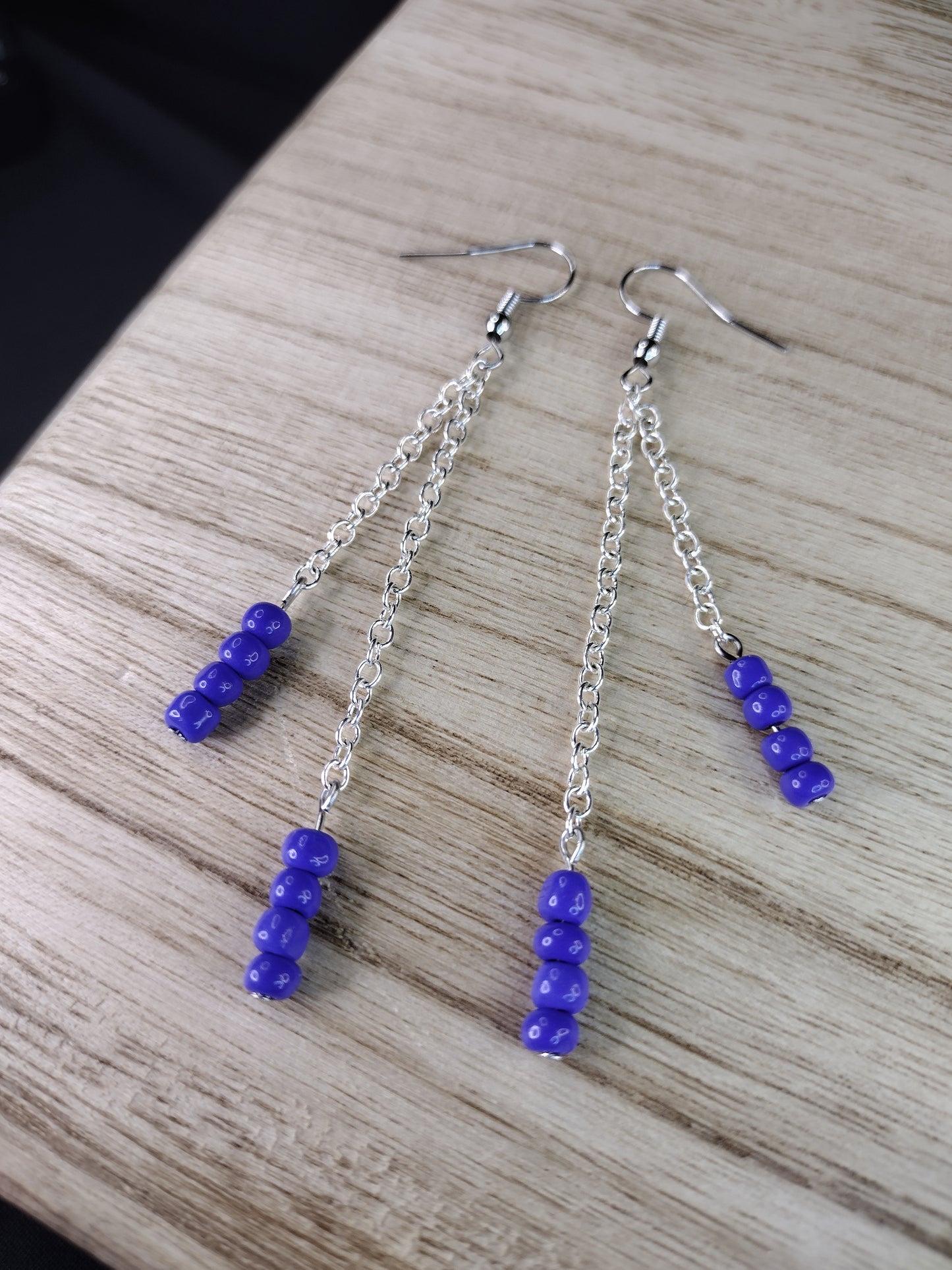 Blue Seed Bead & Chain Drop Earrings Pretty Pineapple Bead Pretty Pineapple Bead