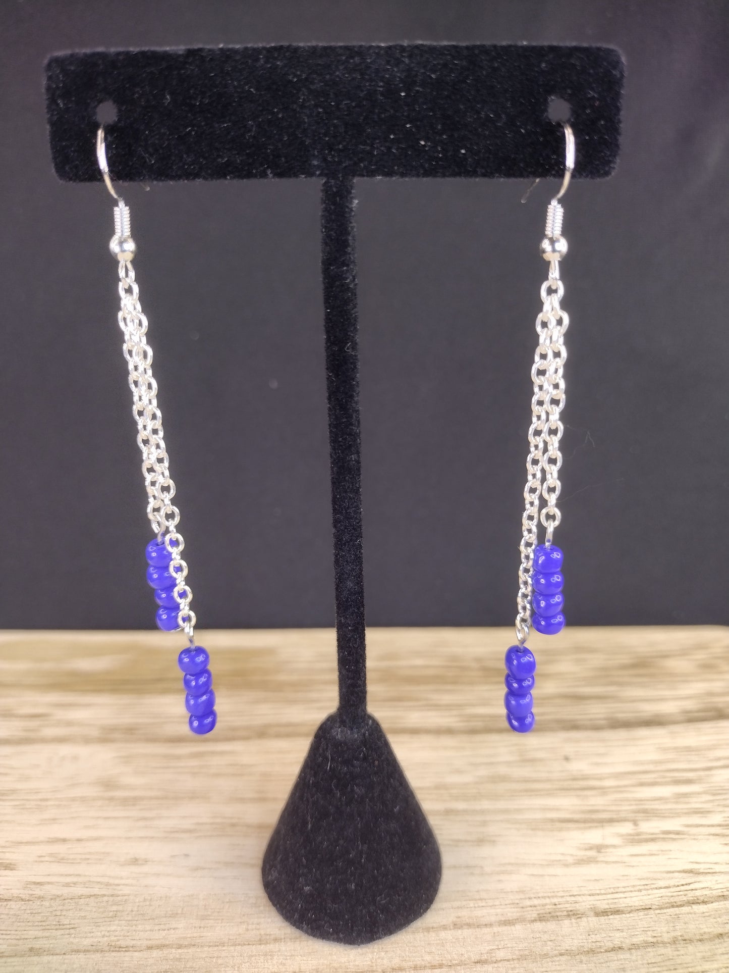 Blue Seed Bead & Chain Drop Earrings Pretty Pineapple Bead Pretty Pineapple Bead