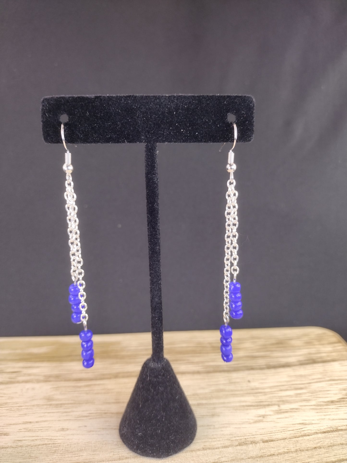 Blue Seed Bead & Chain Drop Earrings Pretty Pineapple Bead Pretty Pineapple Bead