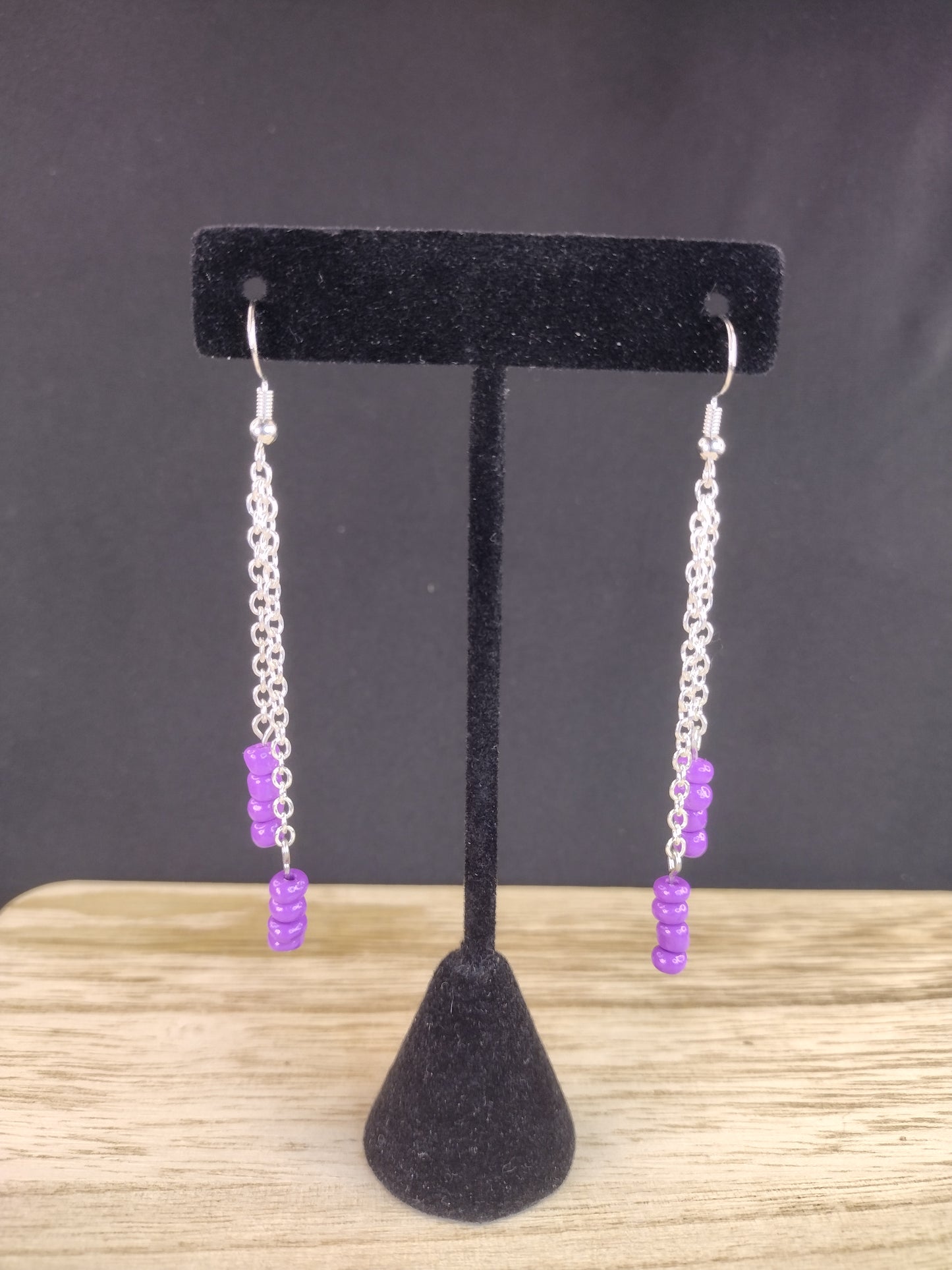 Purple Seed Bead & Chain Drop Earrings Pretty Pineapple Bead Pretty Pineapple Bead