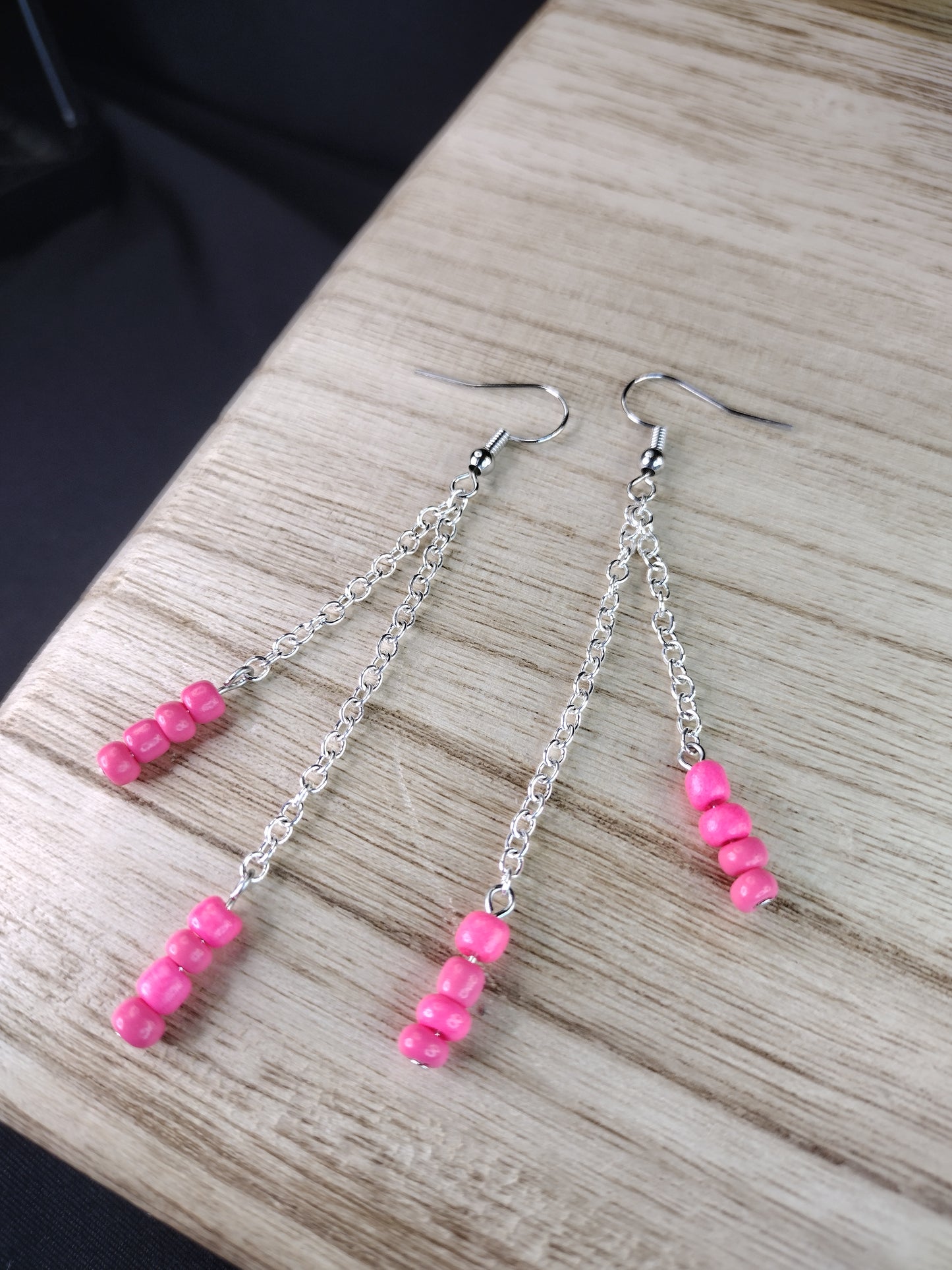 Coral Seed Bead & Chain Drop Earrings Pretty Pineapple Bead Pretty Pineapple Bead