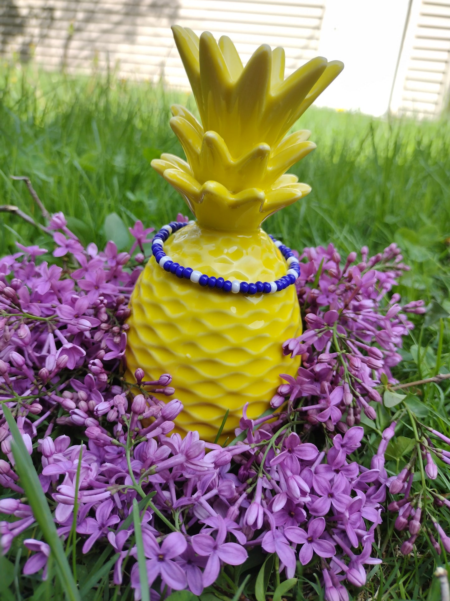Blue & White Seed Bead Bracelet Pretty Pineapple Bead Pretty Pineapple Bead
