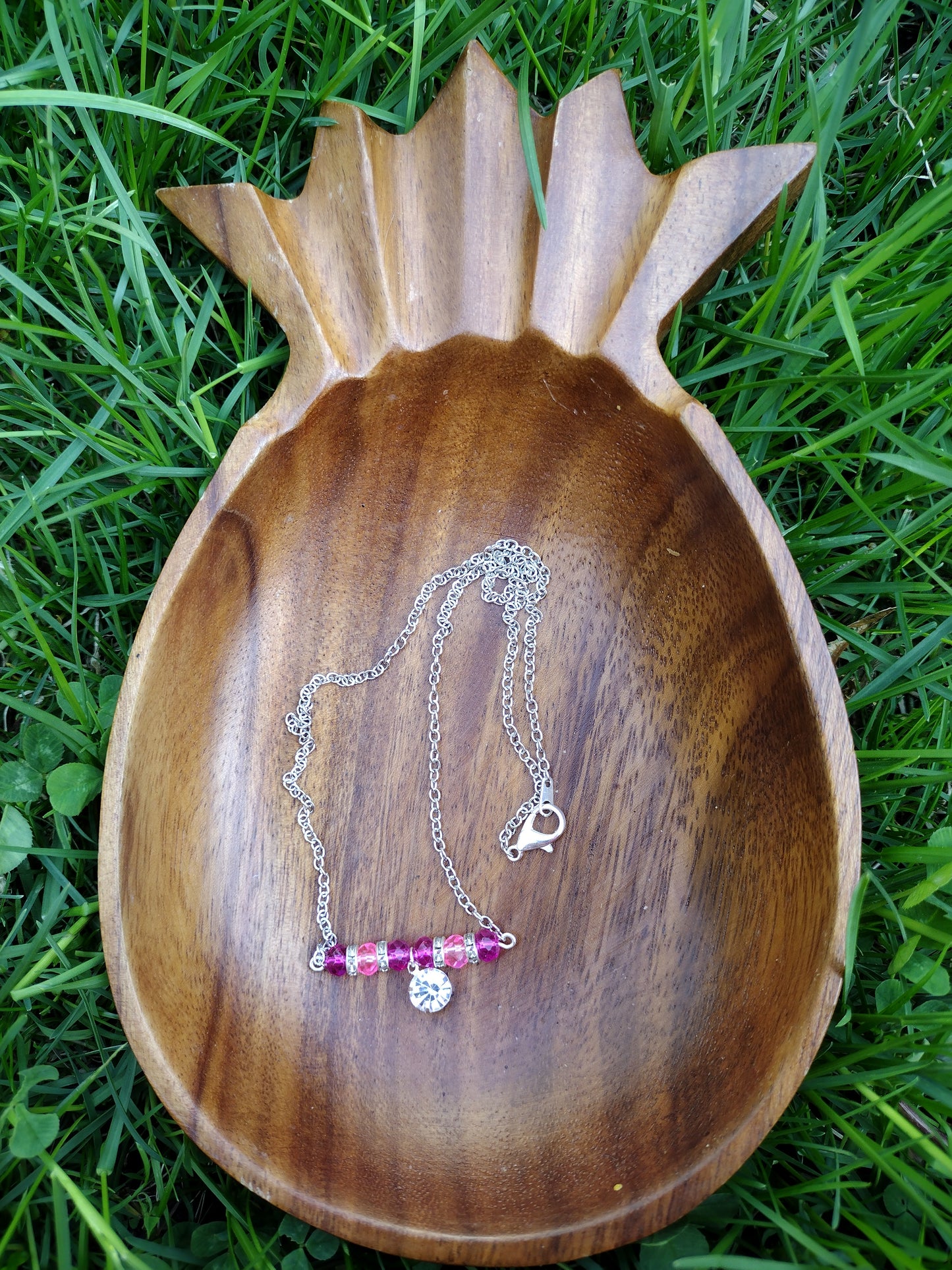 Pink Rhinestone Bar Necklace Pretty Pineapple Bead Pretty Pineapple Bead