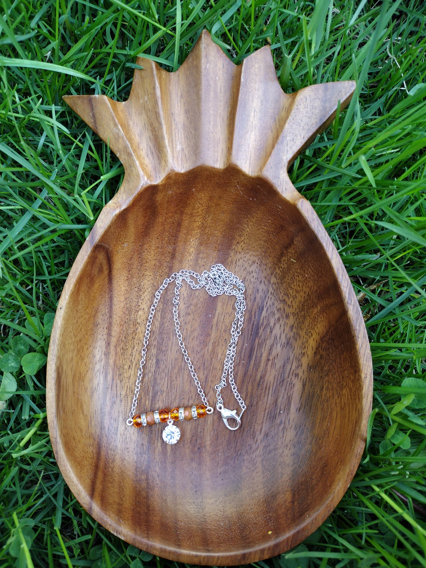 Orange Rhinestone Bar Necklace