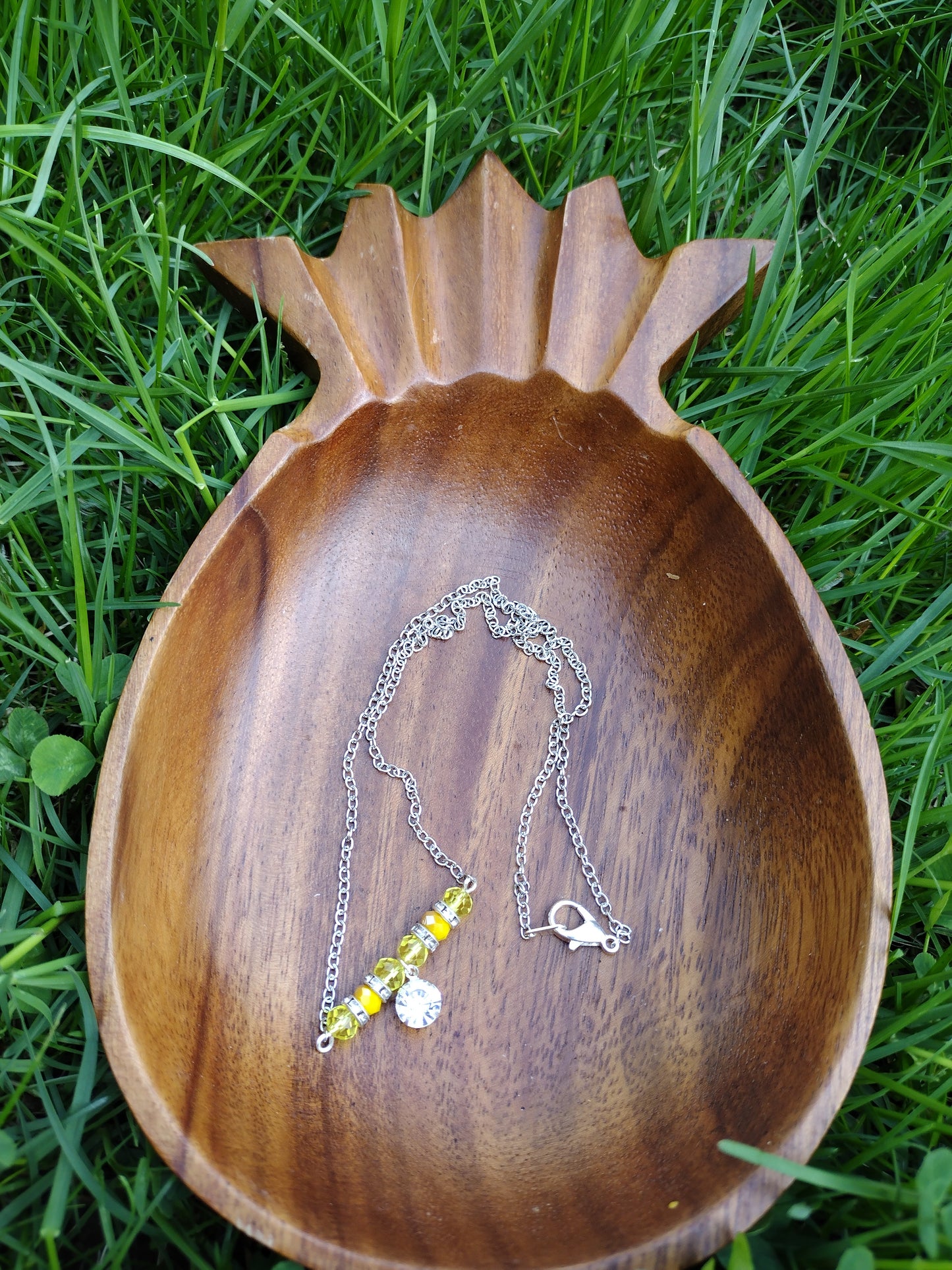 Yellow Rhinestone Bar Necklace Pretty Pineapple Bead Pretty Pineapple Bead