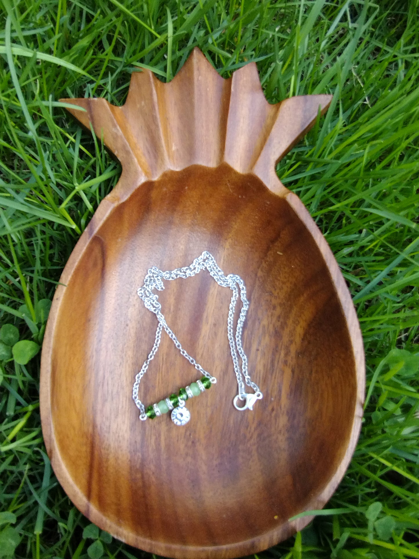 Light Green Rhinestone Bar Necklace Pretty Pineapple Bead Pretty Pineapple Bead