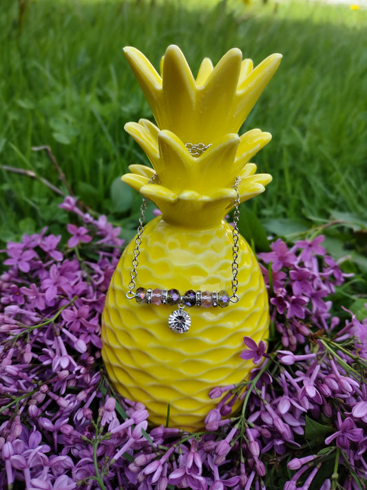 Lavender Purple Rhinestone Bar Necklace Pretty Pineapple Bead Pretty Pineapple Bead