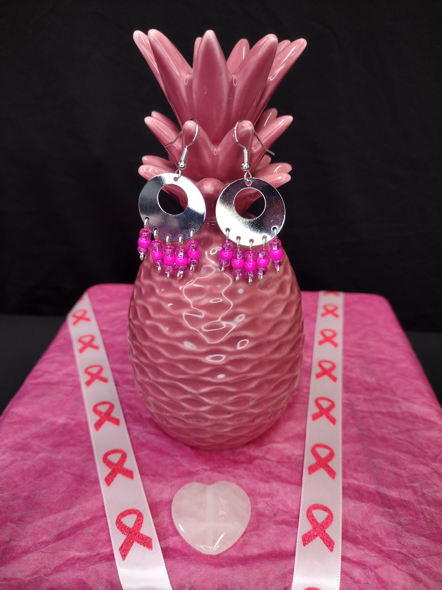 Pink Chandelier Ribbon Earrings Pretty Pineapple Bead Pretty Pineapple Bead