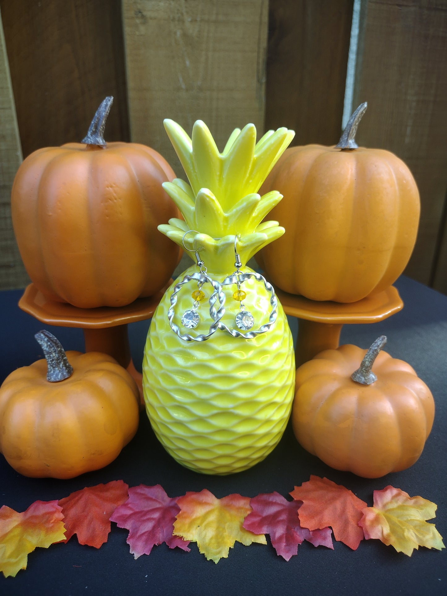 Yellow Gems Twisted Hoop Earrings Pretty Pineapple Bead Pretty Pineapple Bead