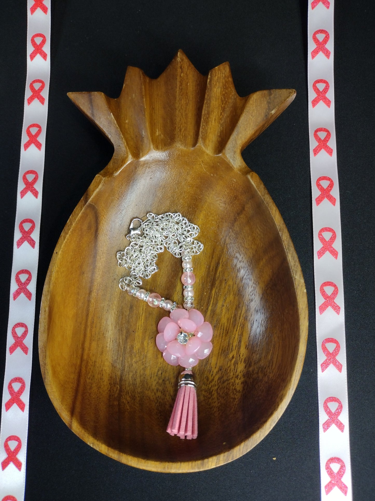Light Pink Flower Ribbon Necklace Pretty Pineapple Bead Pretty Pineapple Bead