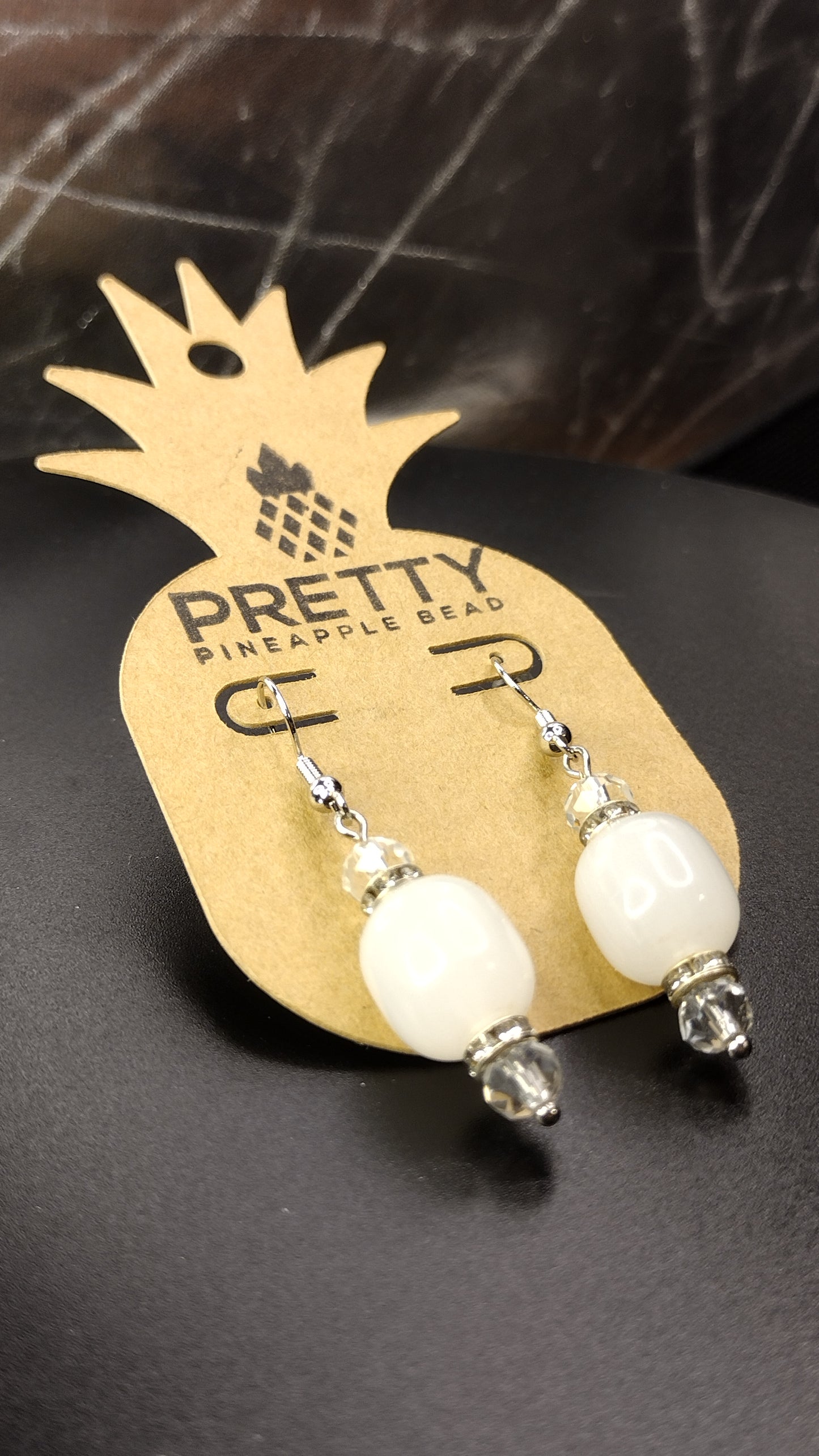 White Crystal Bar Earrings Pretty Pineapple Bead Pretty Pineapple Bead
