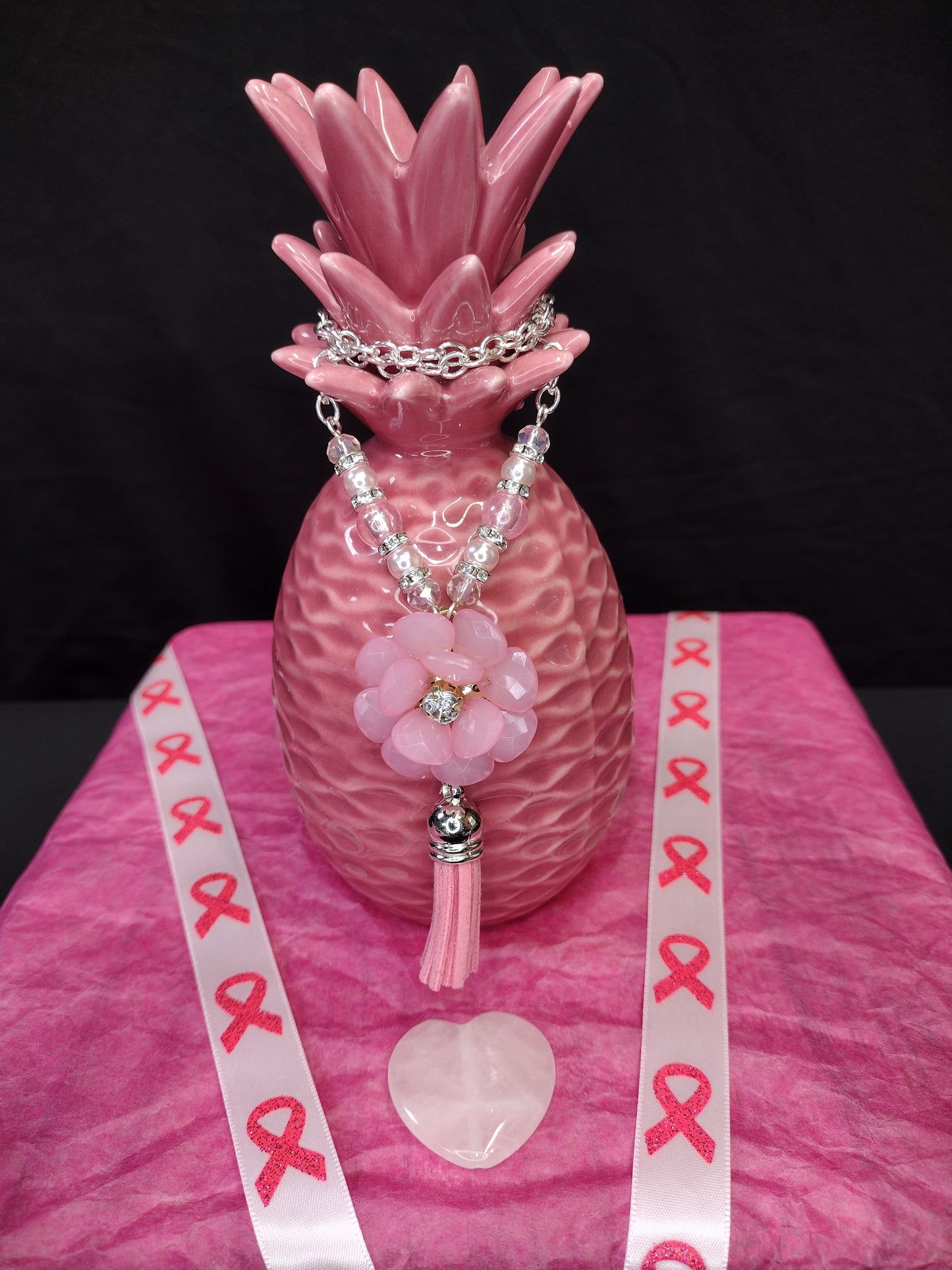Light Pink Flower Ribbon Necklace Pretty Pineapple Bead Pretty Pineapple Bead