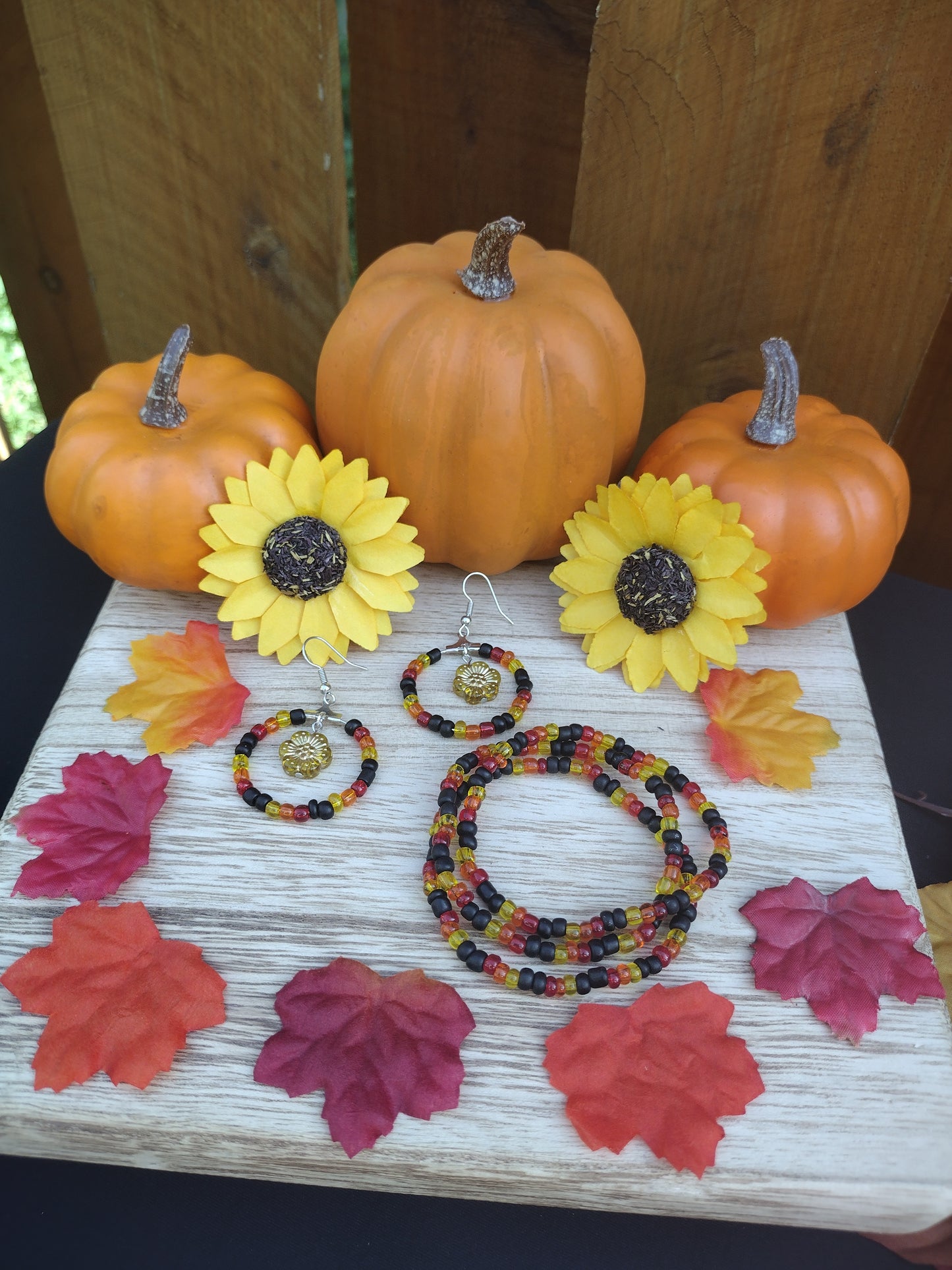 Fall Golden Flower Seed Bead Hoop Earrings Pretty Pineapple Bead Pretty Pineapple Bead