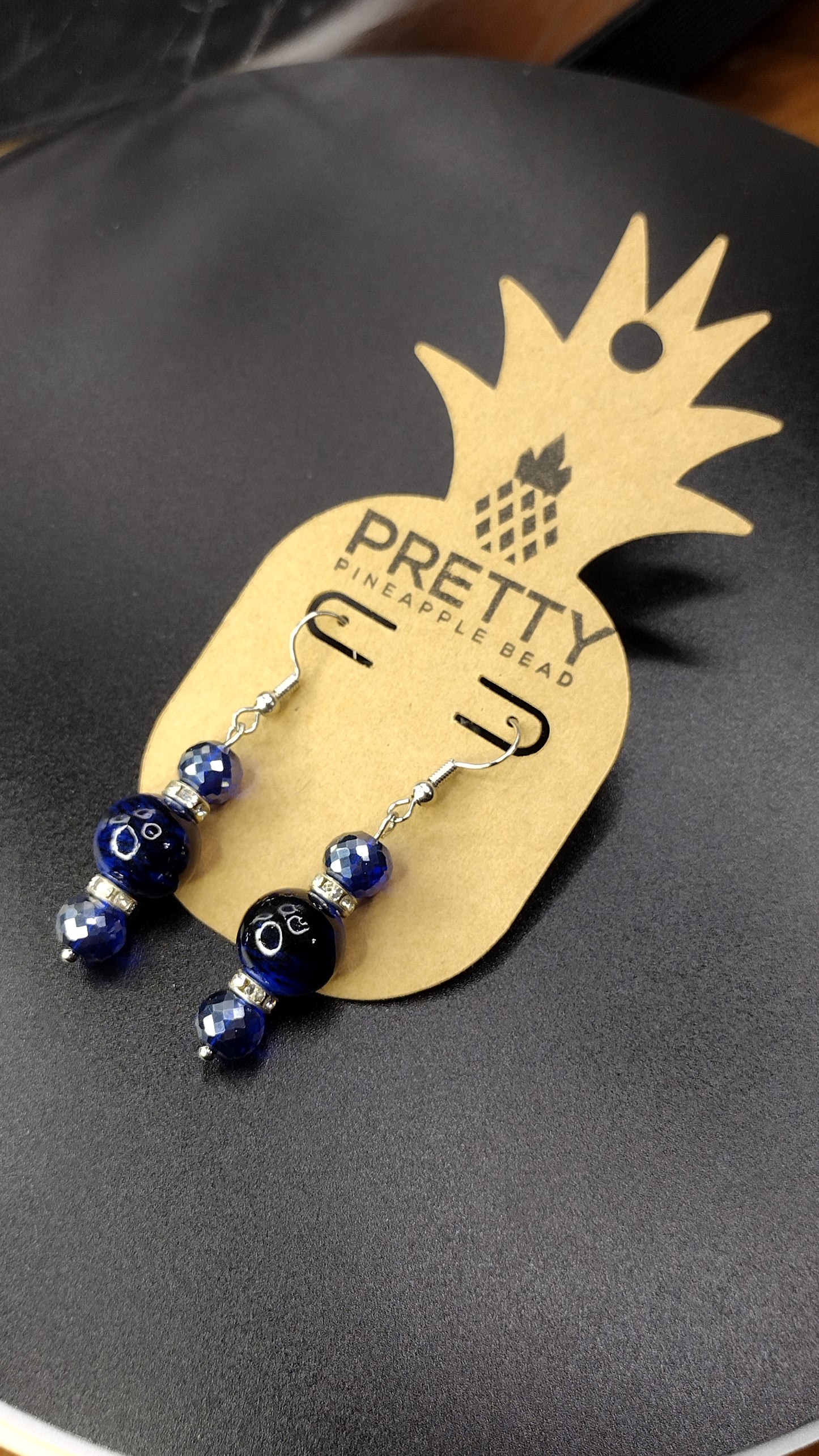 Blue Crystal Bar Earrings Pretty Pineapple Bead Pretty Pineapple Bead
