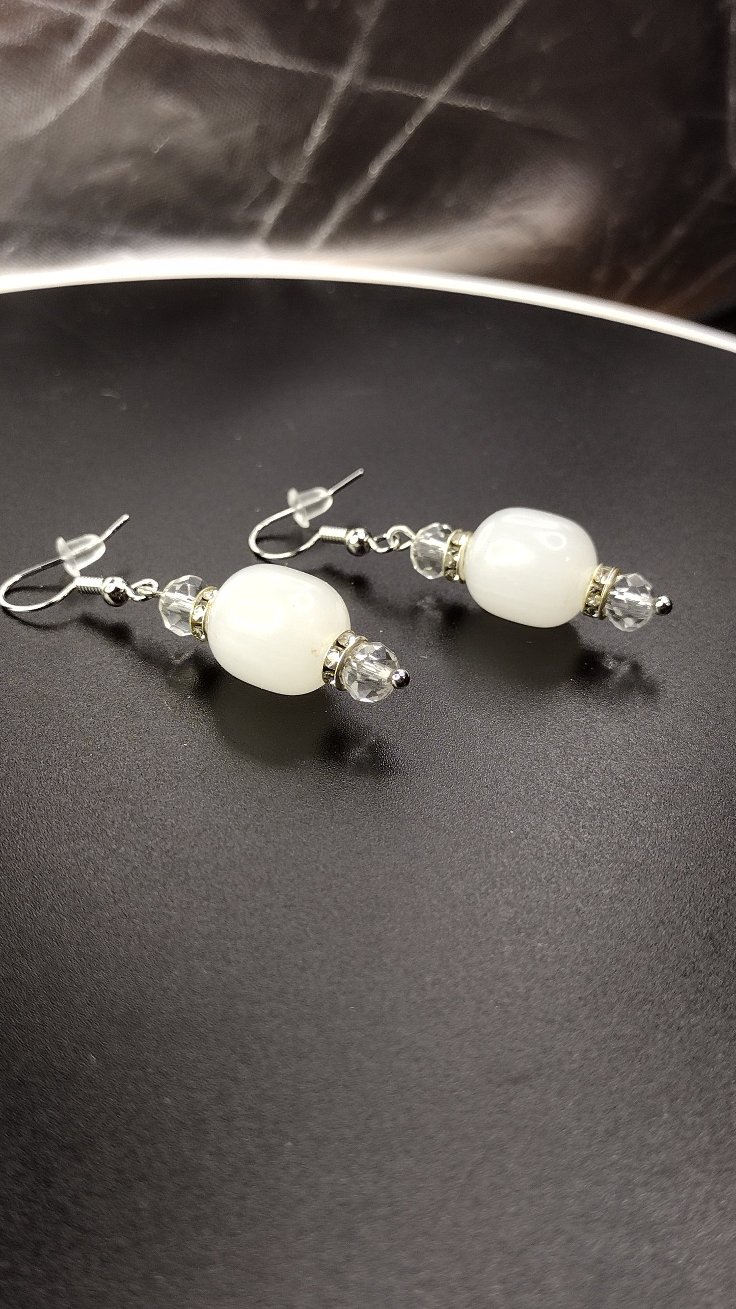 White Crystal Bar Earrings Pretty Pineapple Bead Pretty Pineapple Bead
