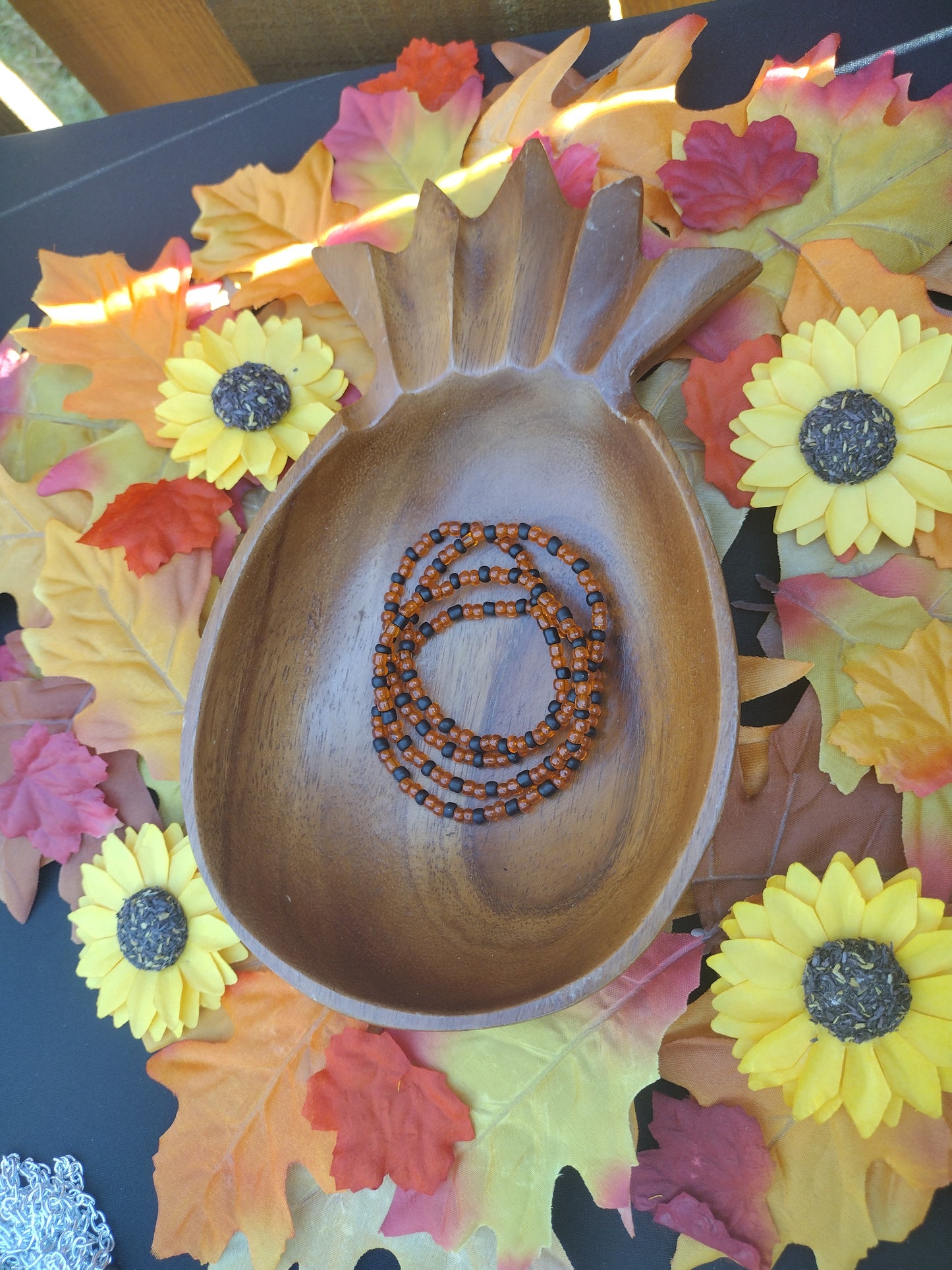 Orange & Black Seed Bead Bracelet Pretty Pineapple Bead Pretty Pineapple Bead