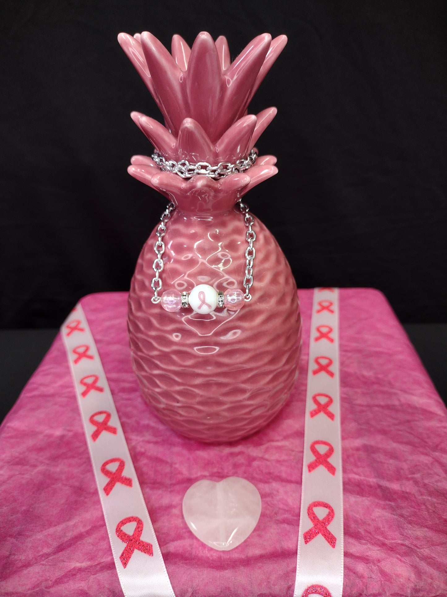 Pink Ribbon Bar Necklace Pretty Pineapple Bead Pretty Pineapple Bead