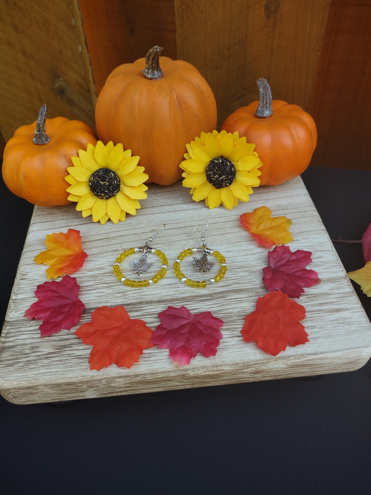 Yellow Leaf Seed Bead Hoop Earrings Pretty Pineapple Bead Pretty Pineapple Bead