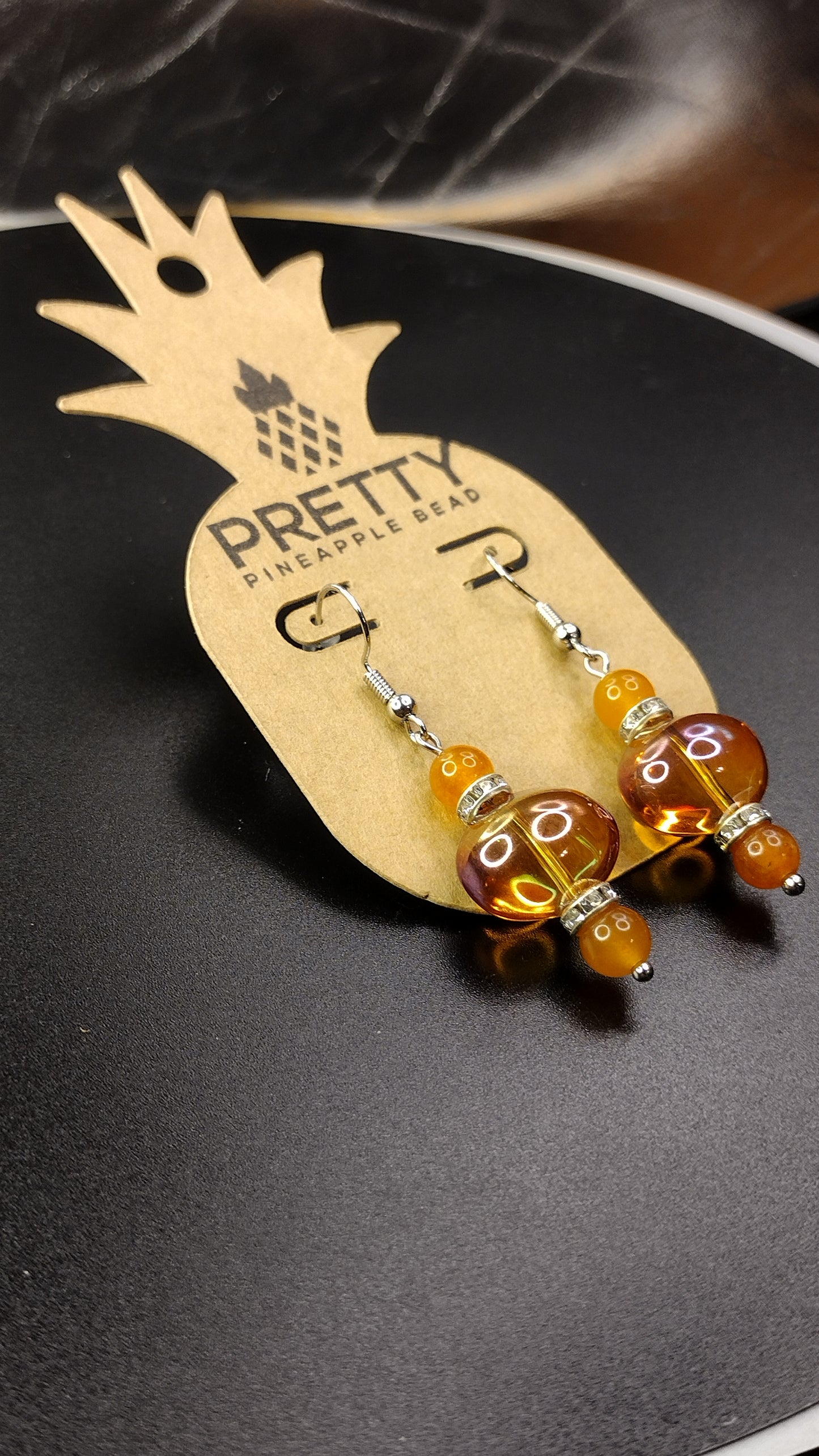Orange Crystal Bar Earrings Pretty Pineapple Bead Pretty Pineapple Bead