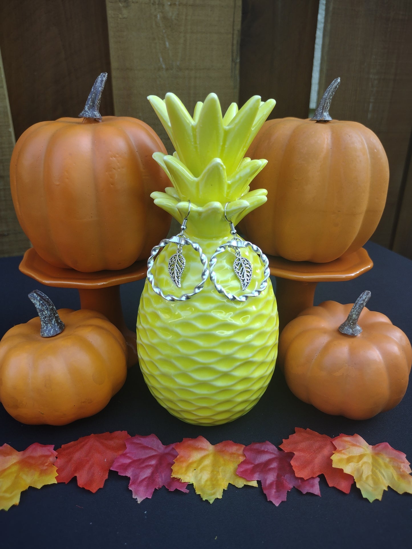 Fall Leaves Twisted Hoop Earrings Pretty Pineapple Bead Pretty Pineapple Bead