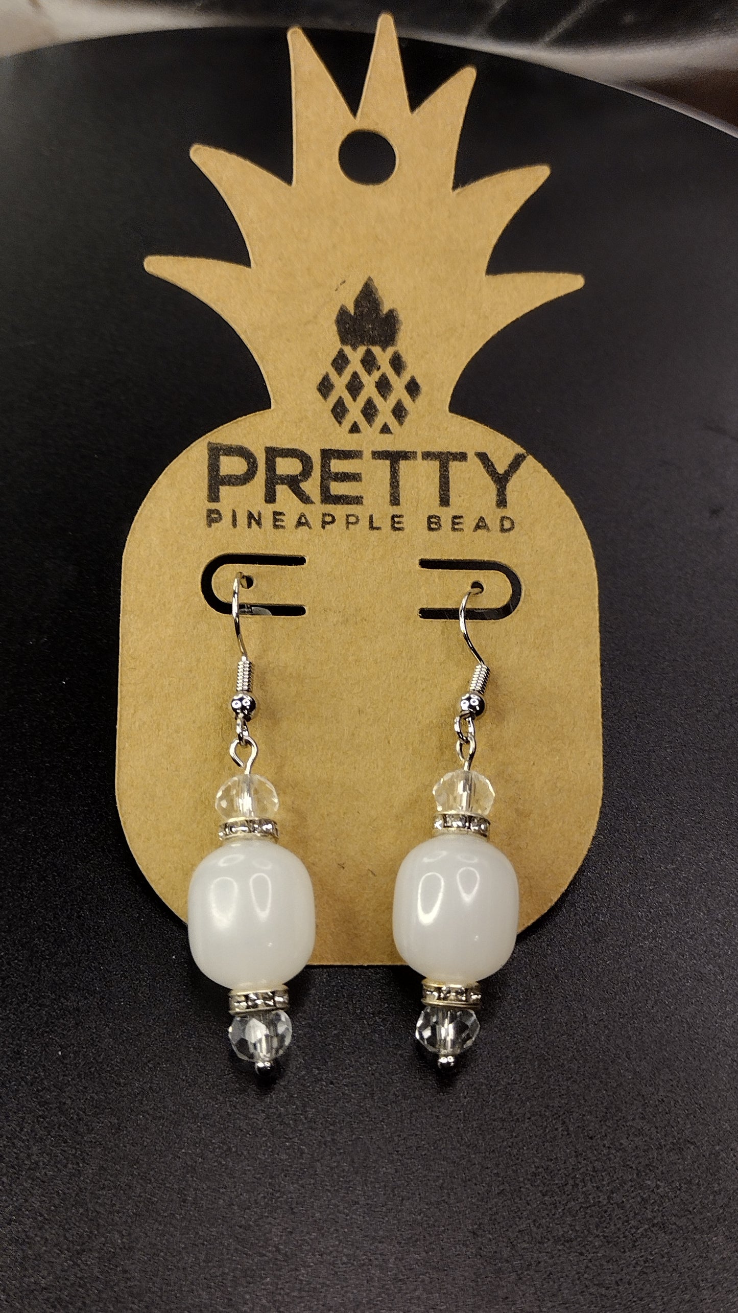 White Crystal Bar Earrings Pretty Pineapple Bead Pretty Pineapple Bead
