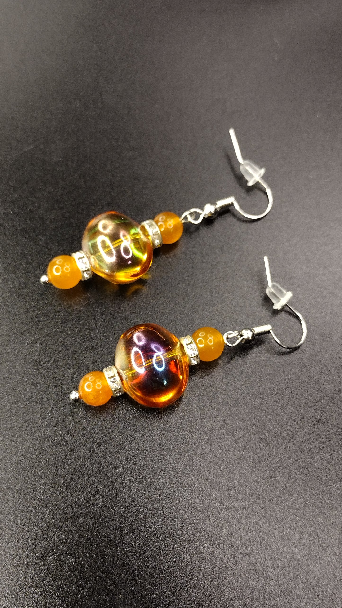 Orange Crystal Bar Earrings Pretty Pineapple Bead Pretty Pineapple Bead