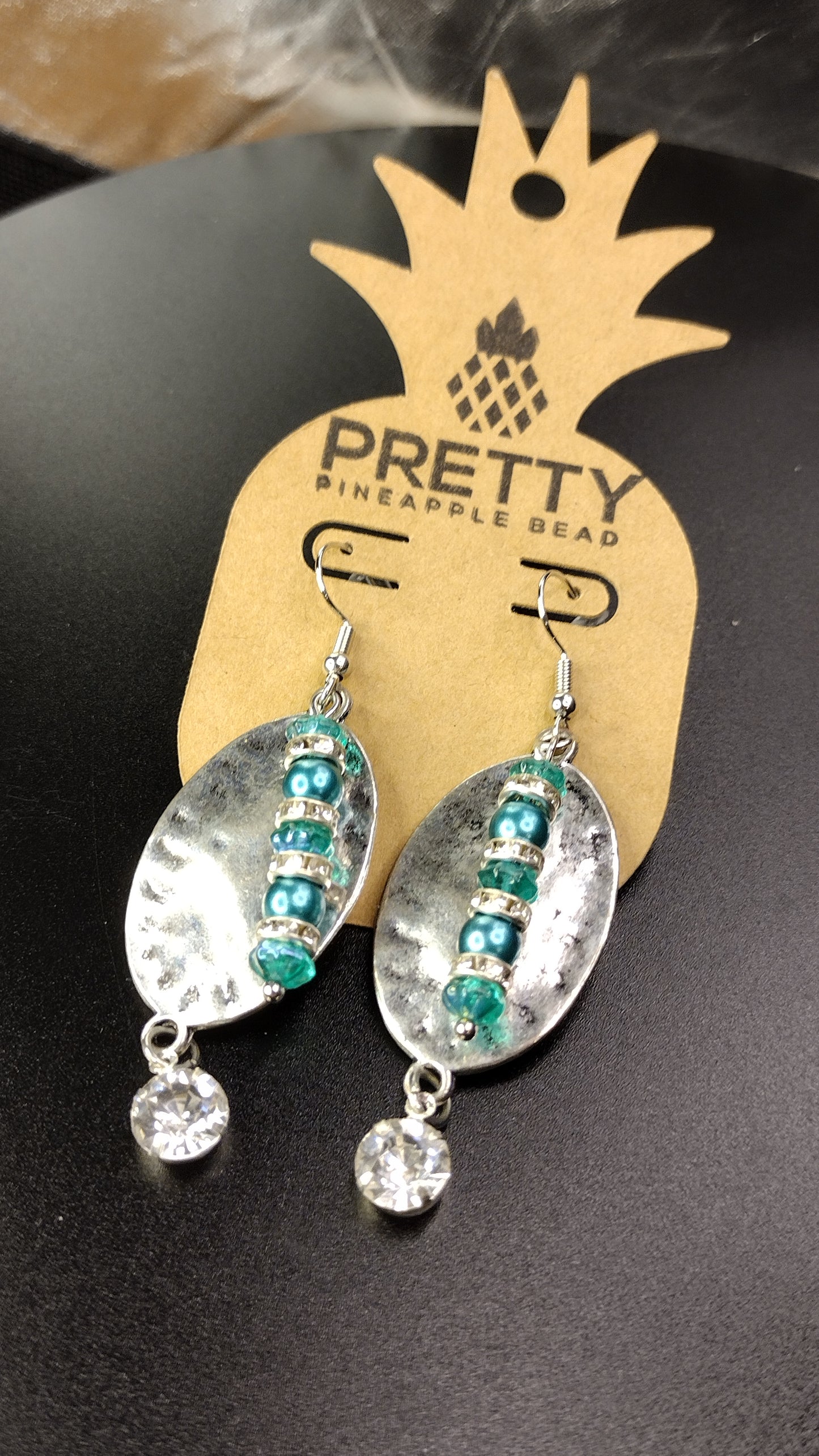 Silver & Teal Layered Drop Earrings Pretty Pineapple Bead Pretty Pineapple Bead
