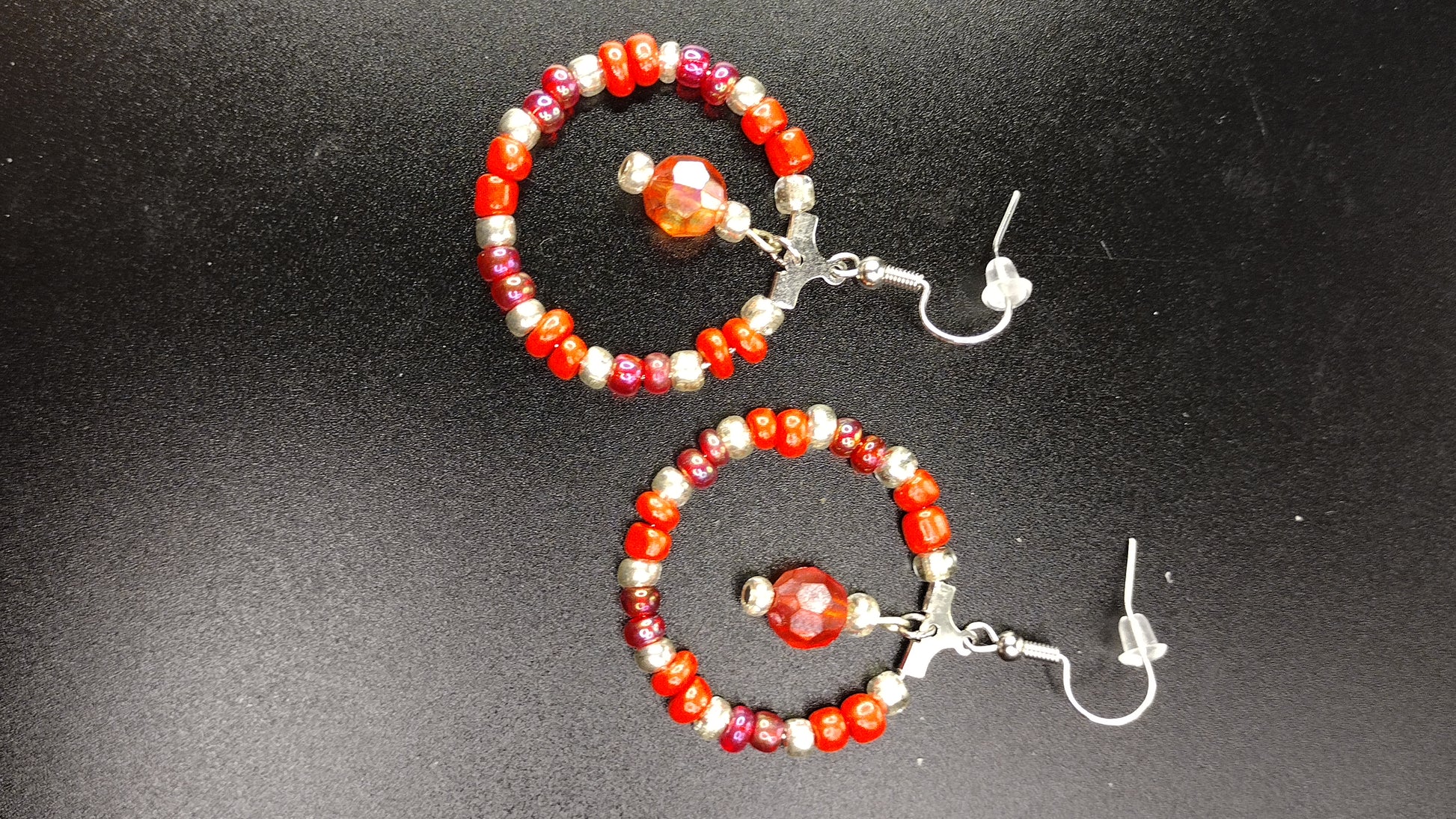 Red Seed Bead Hoop Earrings Pretty Pineapple Bead Pretty Pineapple Bead
