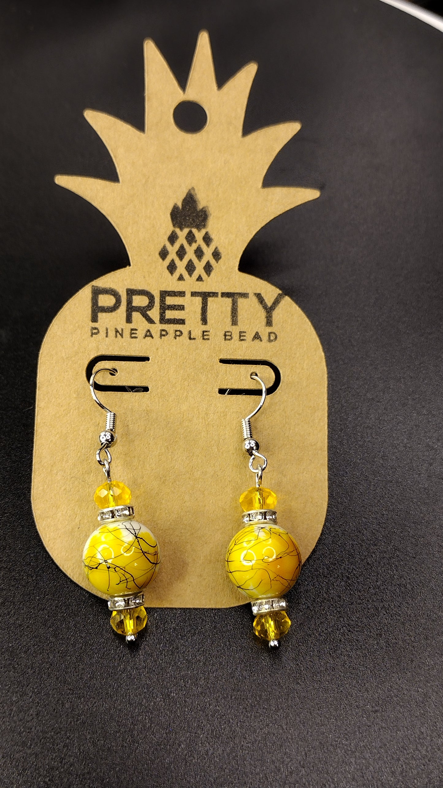 Yellow Crystal Bar Earrings Pretty Pineapple Bead Pretty Pineapple Bead