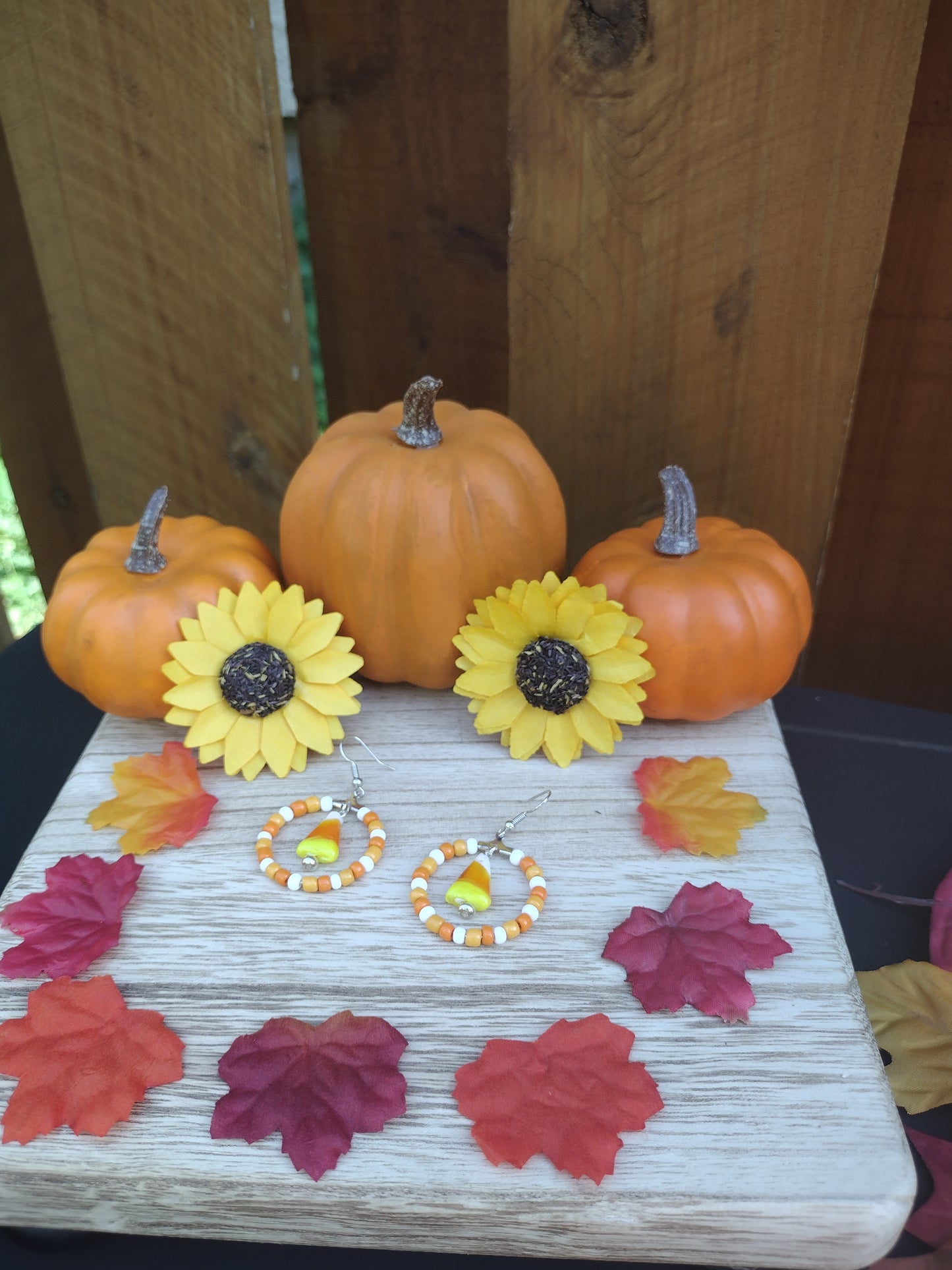 Candy Corn Seed Bead Hoop Earrings
