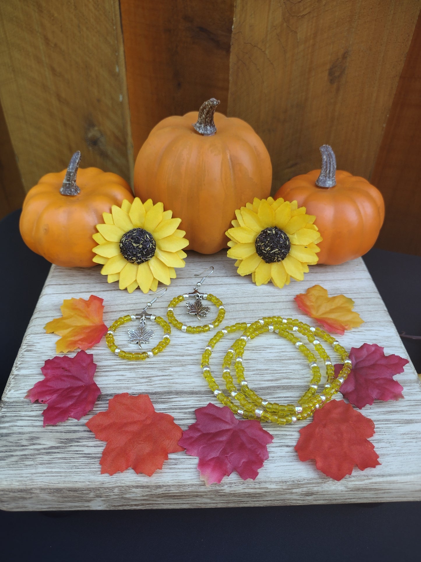 Yellow Leaf Seed Bead Hoop Earrings Pretty Pineapple Bead Pretty Pineapple Bead